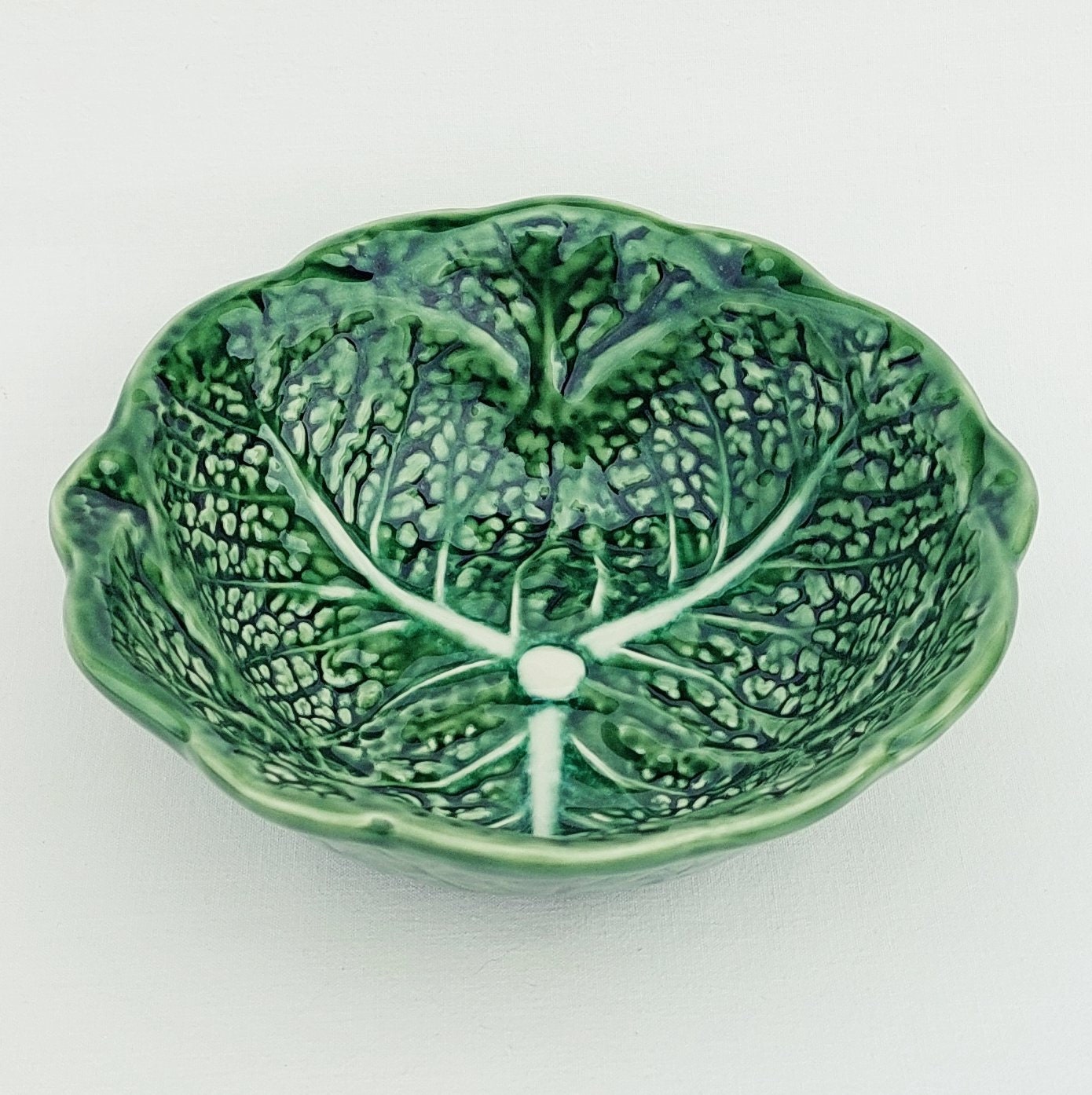 Hand-Painted Ceramic Cabbage Leaf Bowl, Portuguese Kitchen Decor
