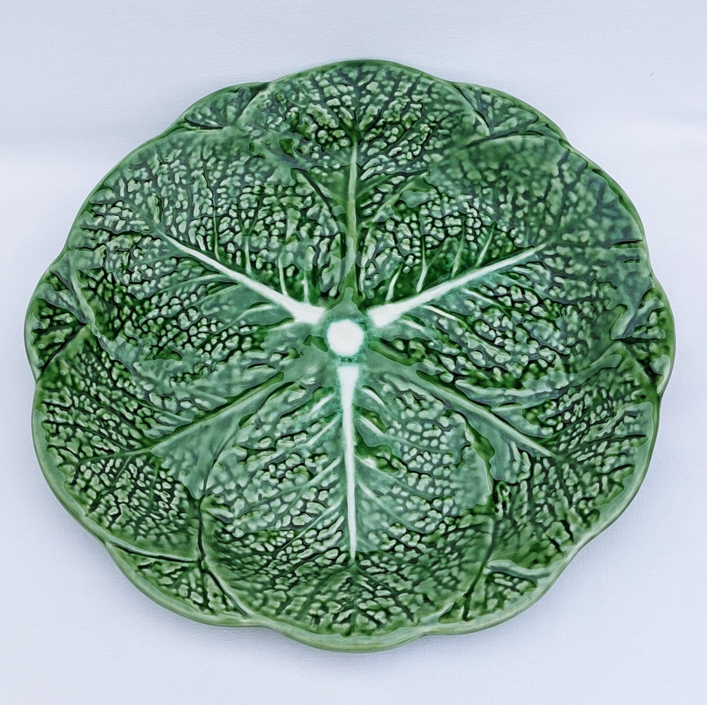 Handmade Cabbage Leaf Ceramic Dinner Plate, Portuguese Pottery