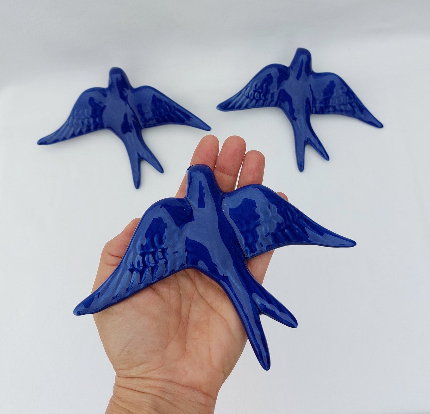 3 Set Ceramic swallow, Ceramic birds, Portuguese ceramic swallow, Ceramic Birds Wall Decor, Hand painted ceramic swallows,