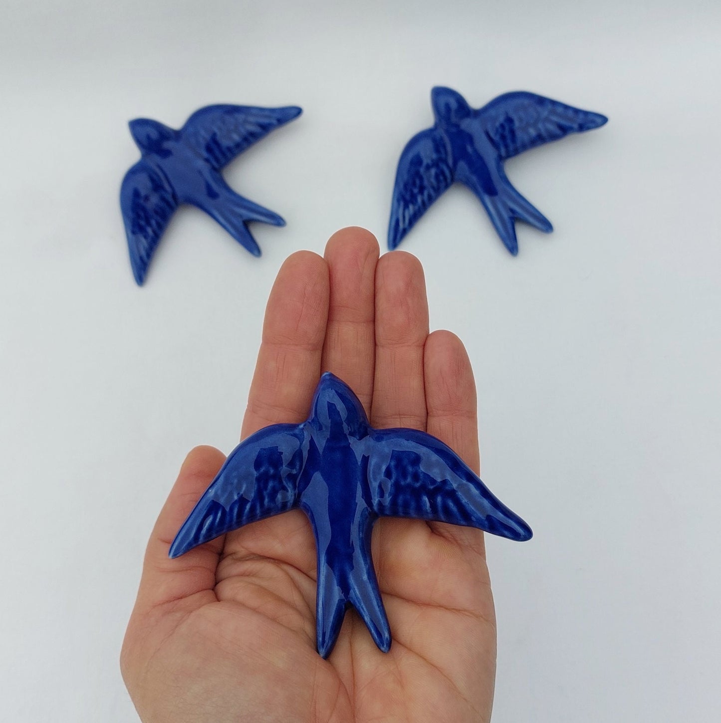 3 Set Hand-Painted Ceramic Swallow Wall Decor, Portuguese Art
