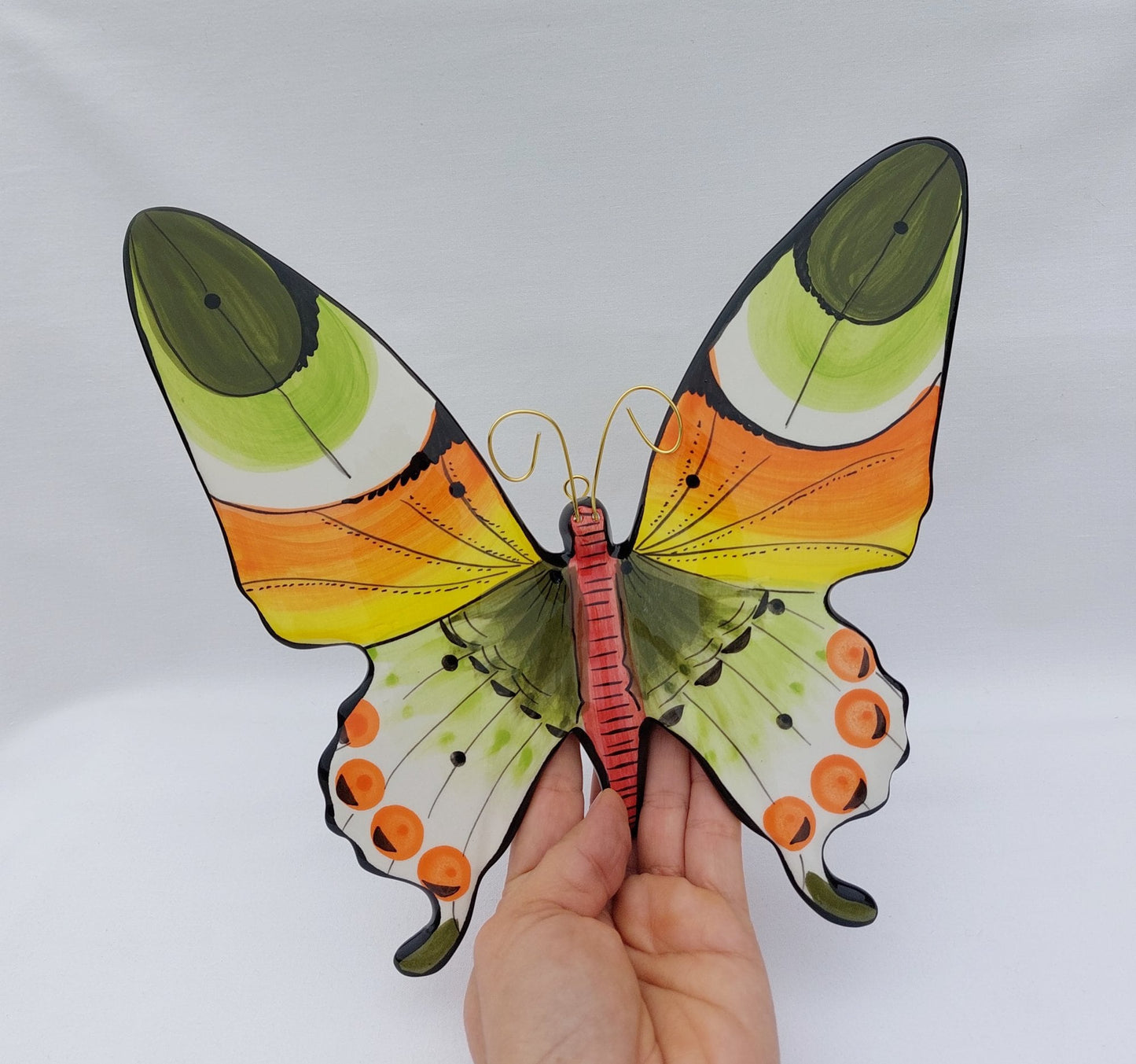 XL Hand-Painted Ceramic Butterfly, Portuguese Wall Decoration