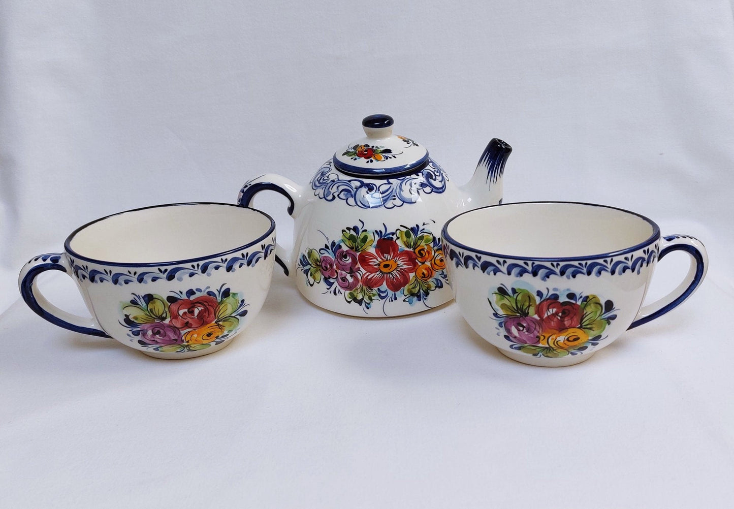 Teapot set| Ceramic Teapot set| Portuguese Ceramic Teapot| Hand Painted Ceramic Teapot| Valentines day gift| Teapot set for two
