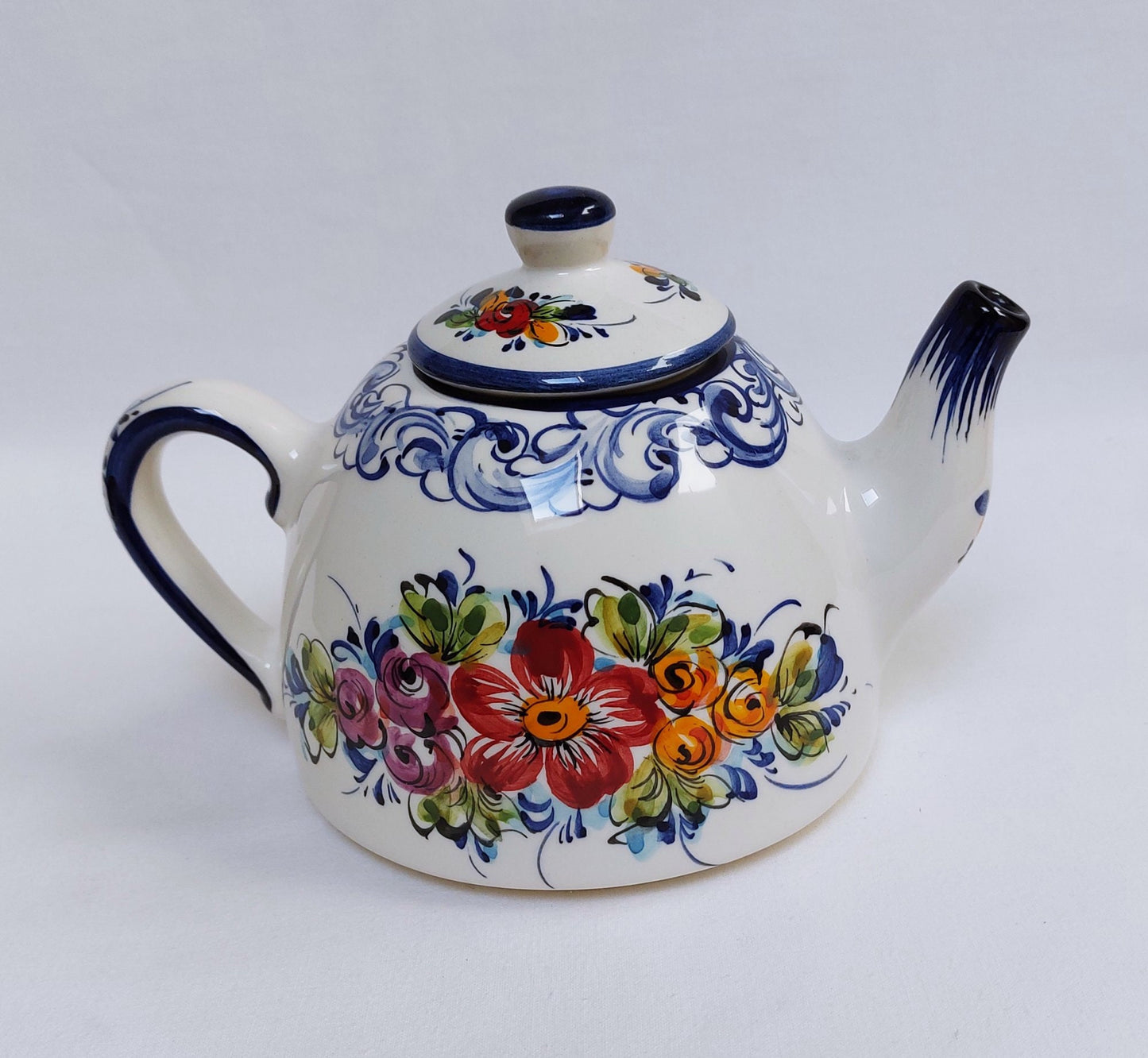 Hand Painted Portuguese Ceramic Teapot Set for Two