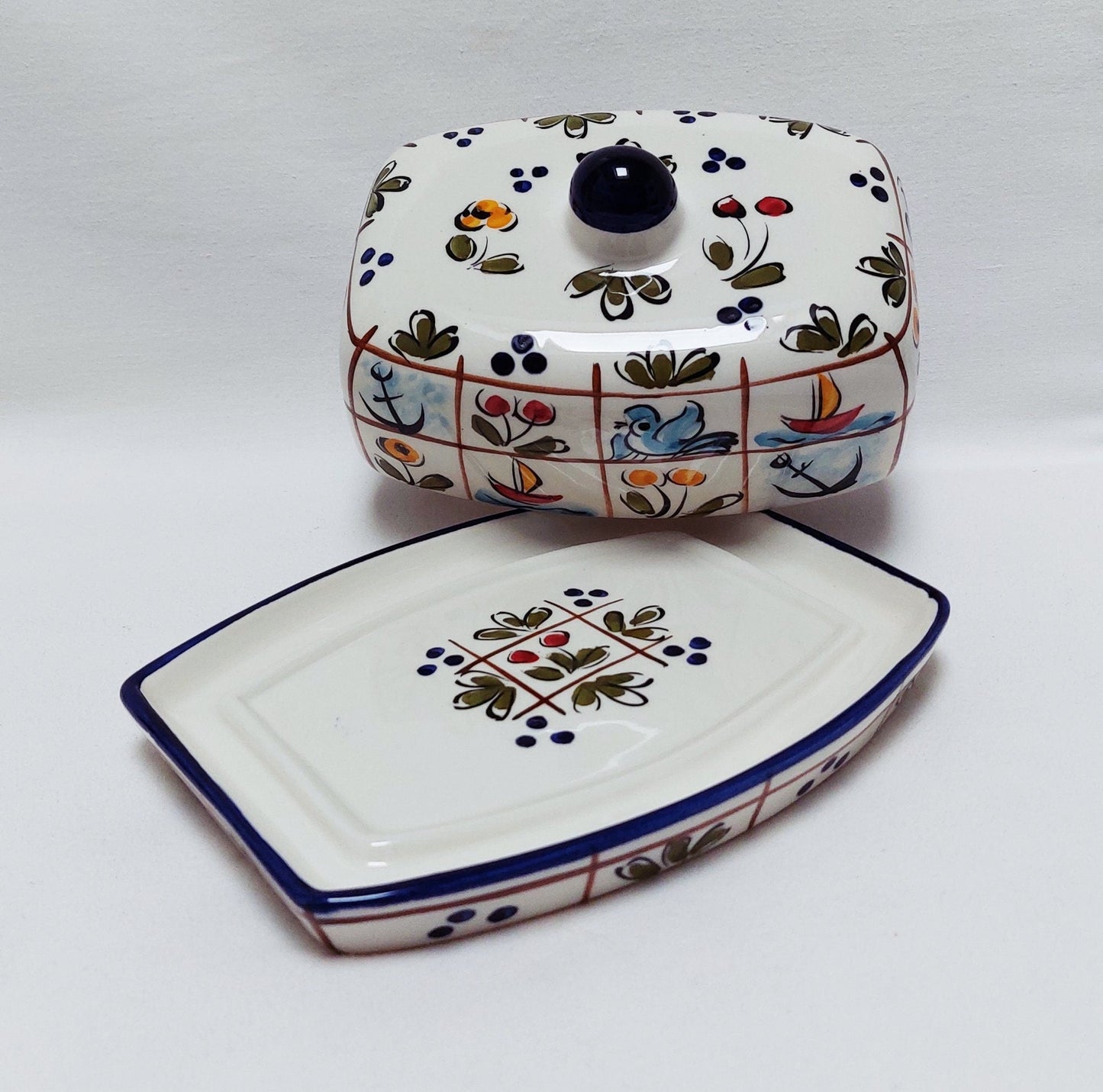 Butter Dish | Covered butter dish| Pottery butter dish| Ceramic Cheese Dish | Spread Dish | Portuguese Hand Painted Ceramics