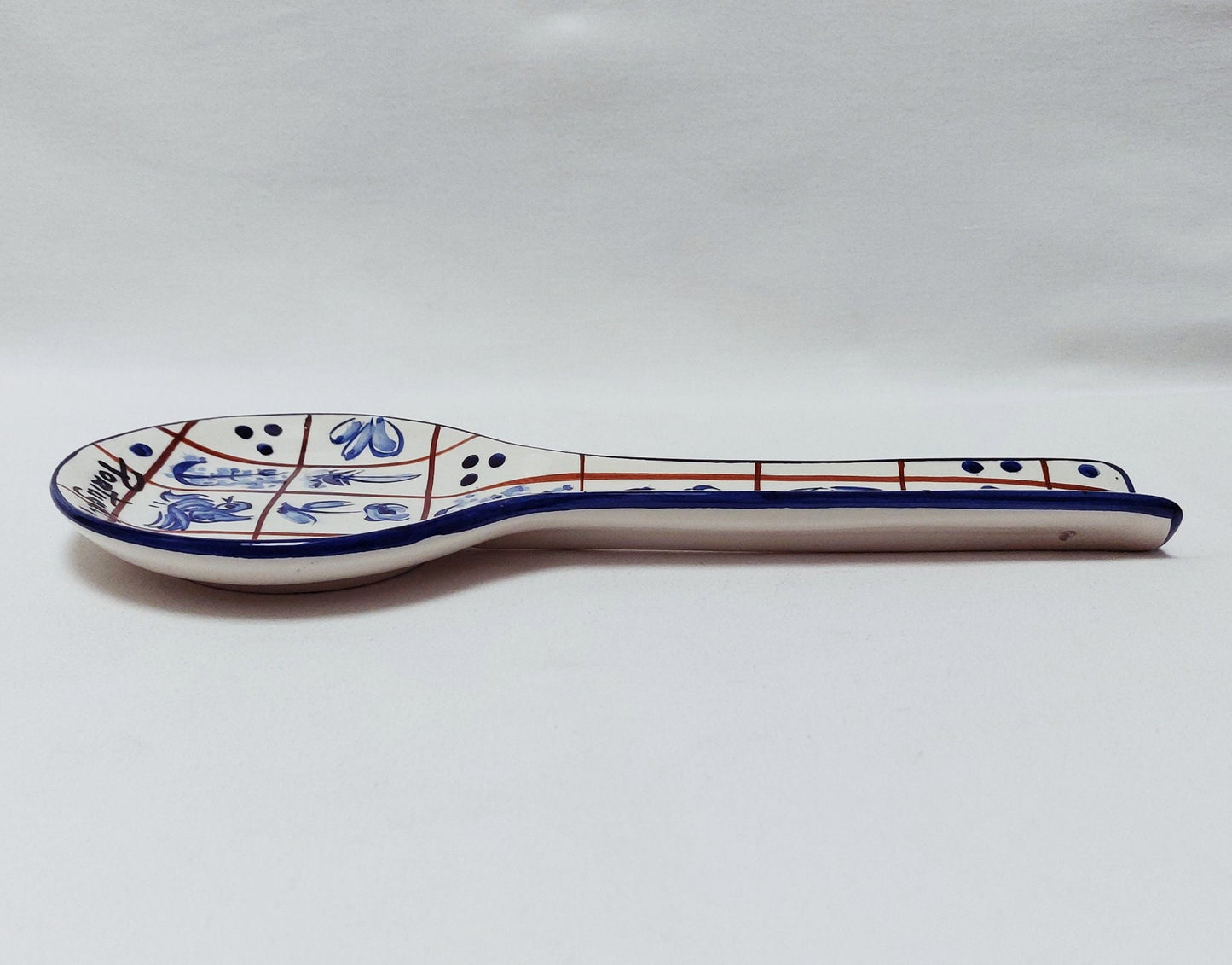 Hand-Painted Portuguese Ceramic Spoon Rest, Traditional Kitchen Decor