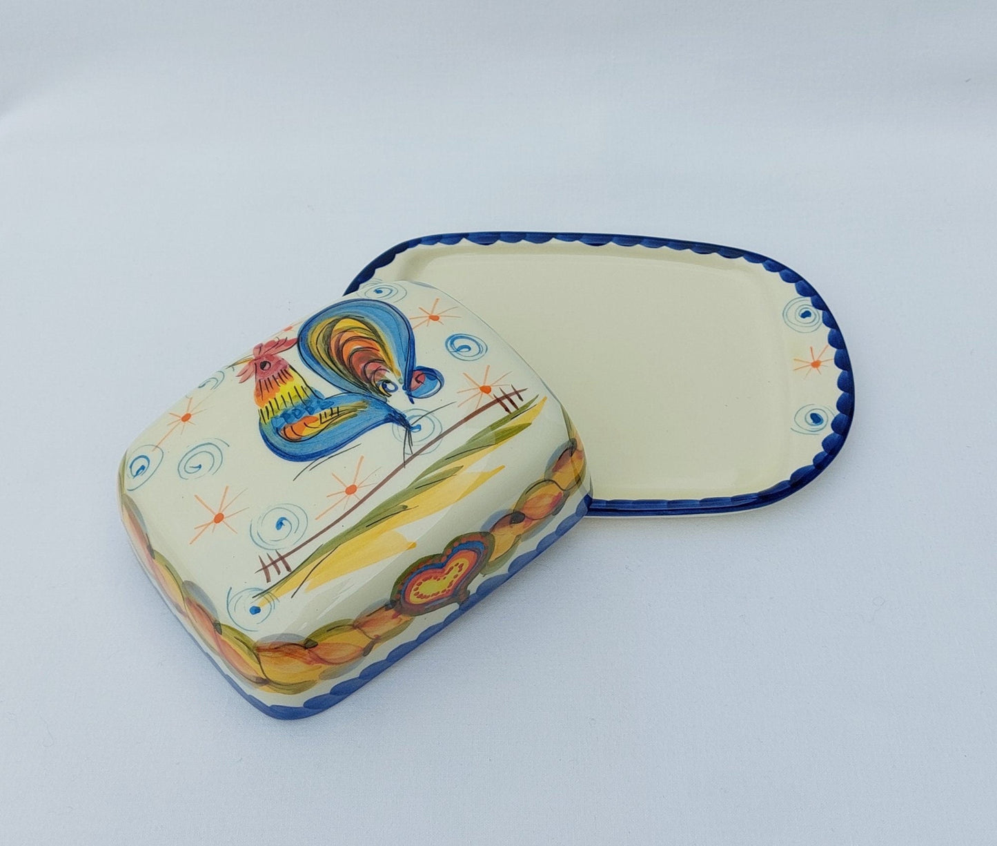 Butter Dish | Covered butter dish| Pottery butter dish| Ceramic Cheese Dish | Spread Dish | Portuguese Hand Painted Ceramics