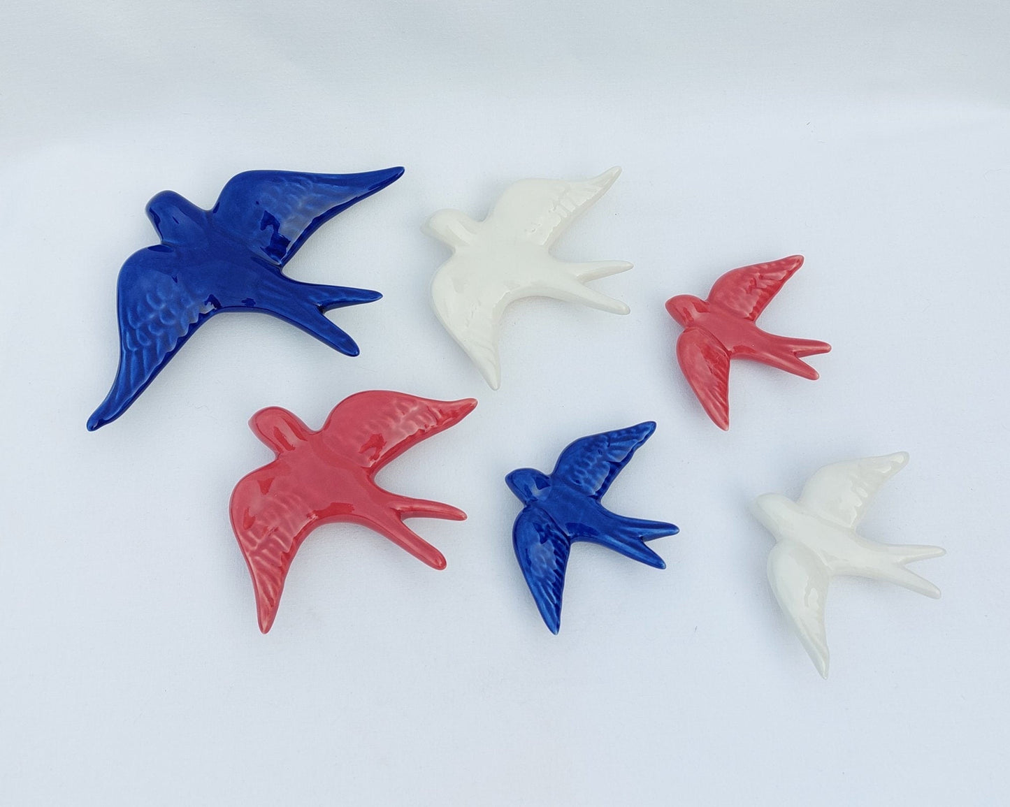 6 Set PATRIOTIC Ceramic swallow, Ceramic birds, Portuguese ceramic swallow, Ceramic Birds Wall Decor, Hand painted ceramic swallows,