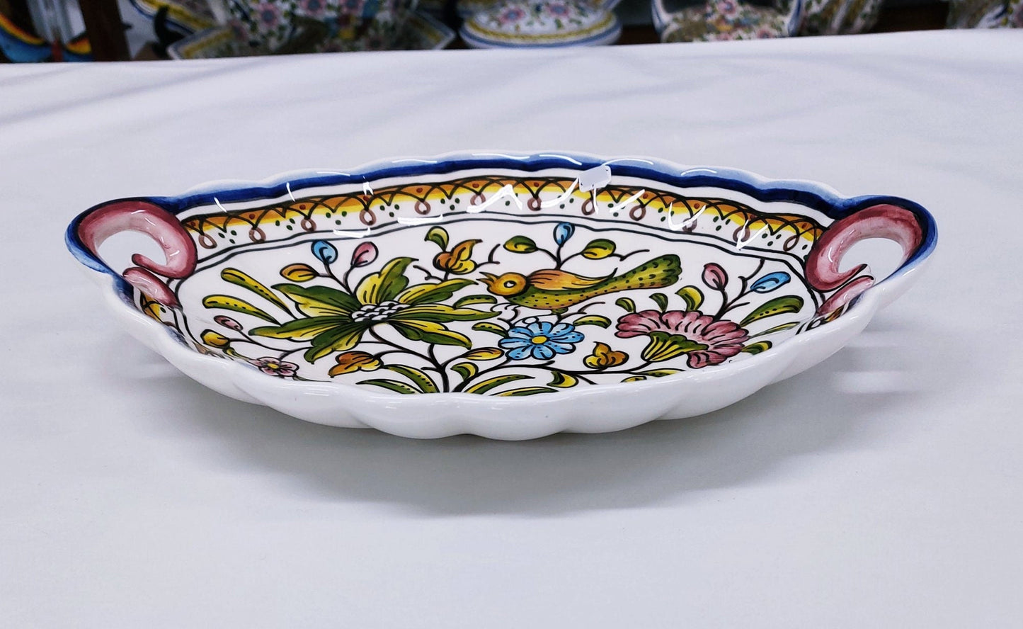 Decorative Tray for dining table| Coimbra Ceramics| Salad tray| Serving tray| fruit tray| Oval ceramic tray| Portuguese hand painted ceramic