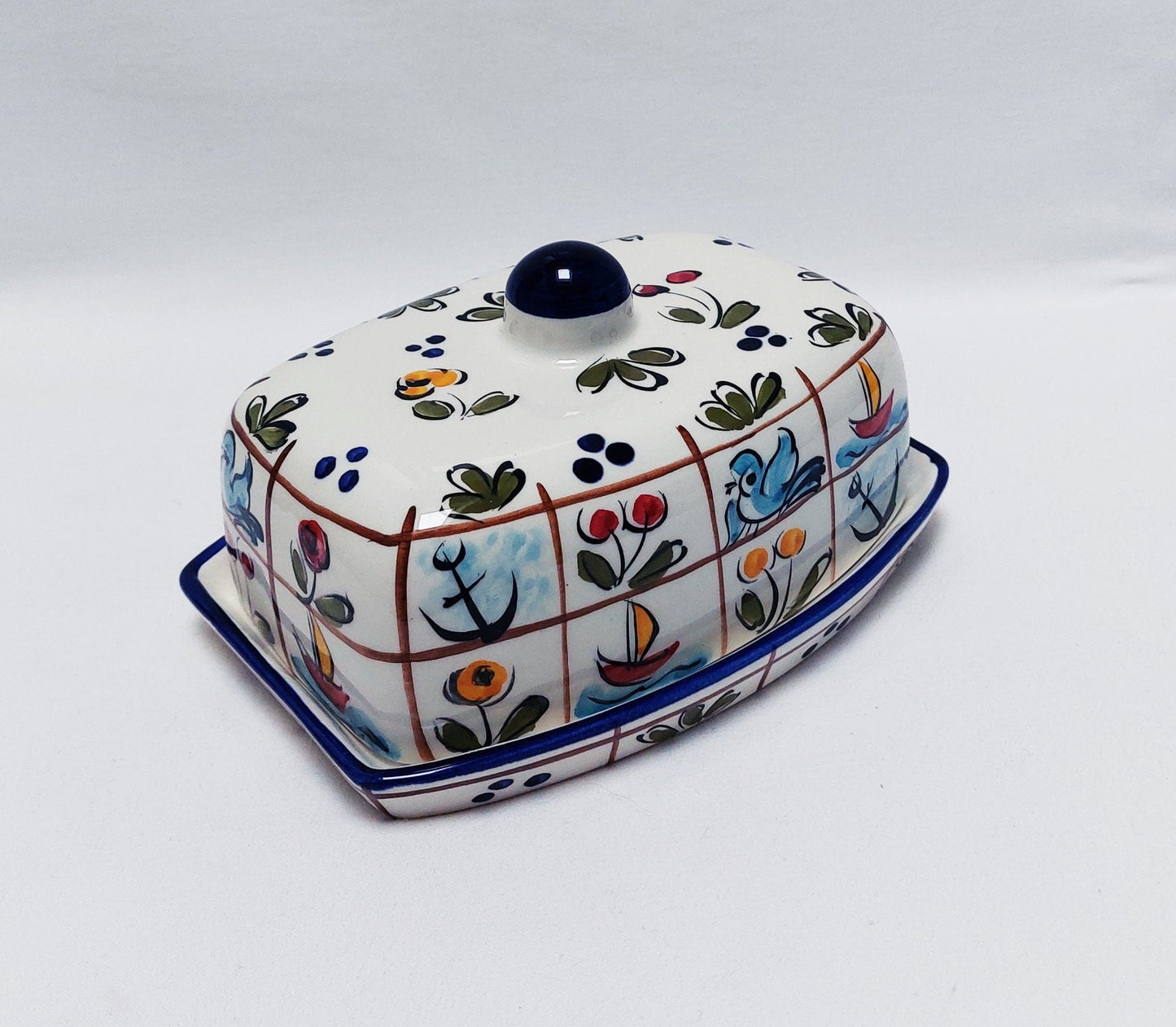 Butter Dish | Covered butter dish| Pottery butter dish| Ceramic Cheese Dish | Spread Dish | Portuguese Hand Painted Ceramics