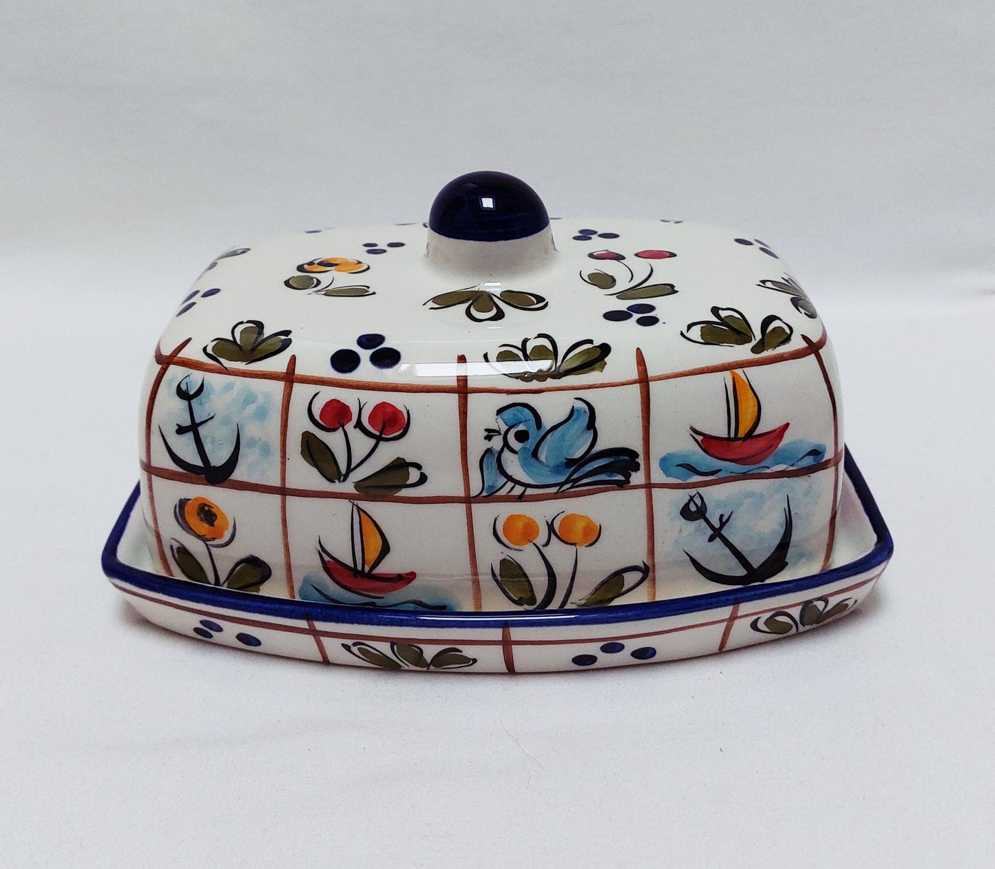 Butter Dish | Covered butter dish| Pottery butter dish| Ceramic Cheese Dish | Spread Dish | Portuguese Hand Painted Ceramics