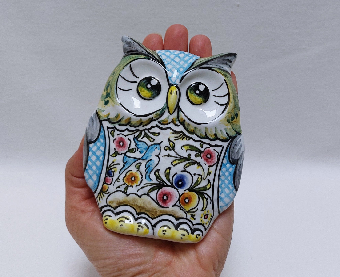 Hand-Painted Ceramic Owl Statue, Portuguese Coimbra Wall Decor