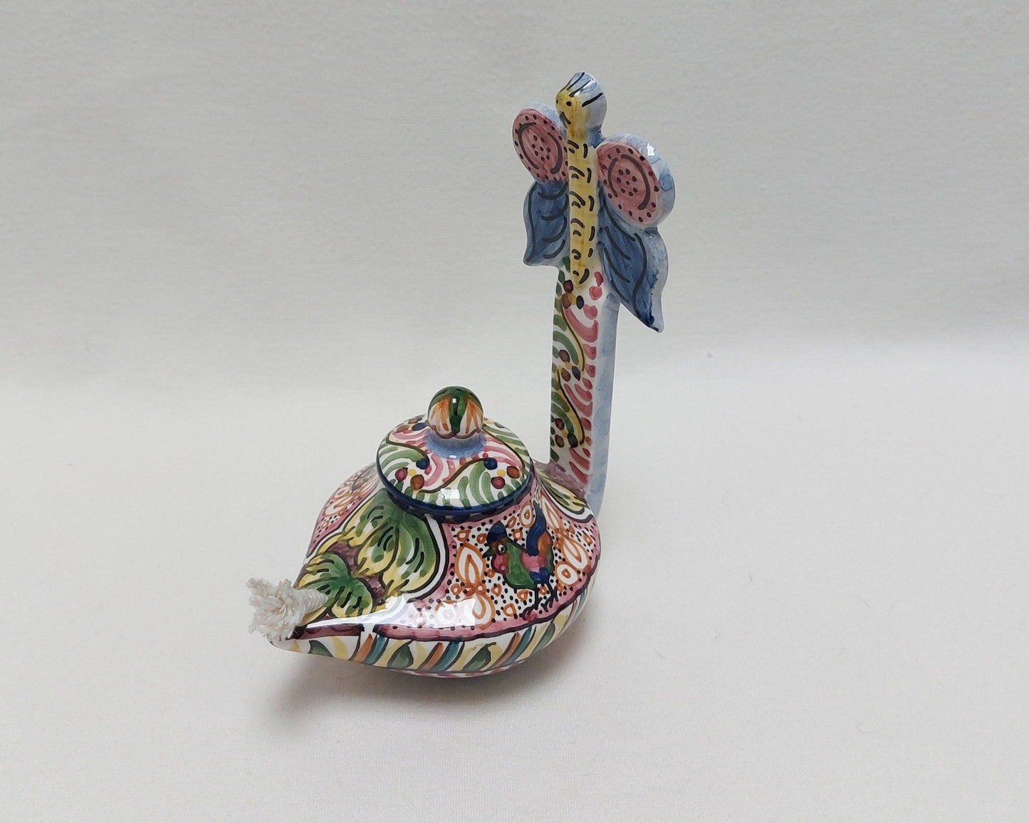 Ceramic oil lamp, Hand painted ceramic lamp, Decorative oil lamp,