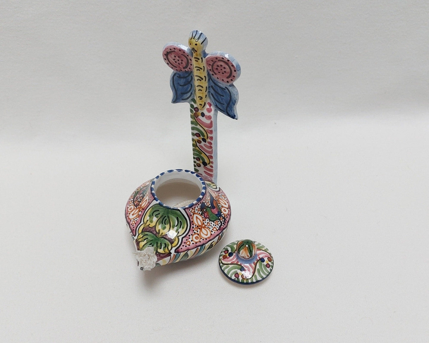Ceramic oil lamp, Hand painted ceramic lamp, Decorative oil lamp,