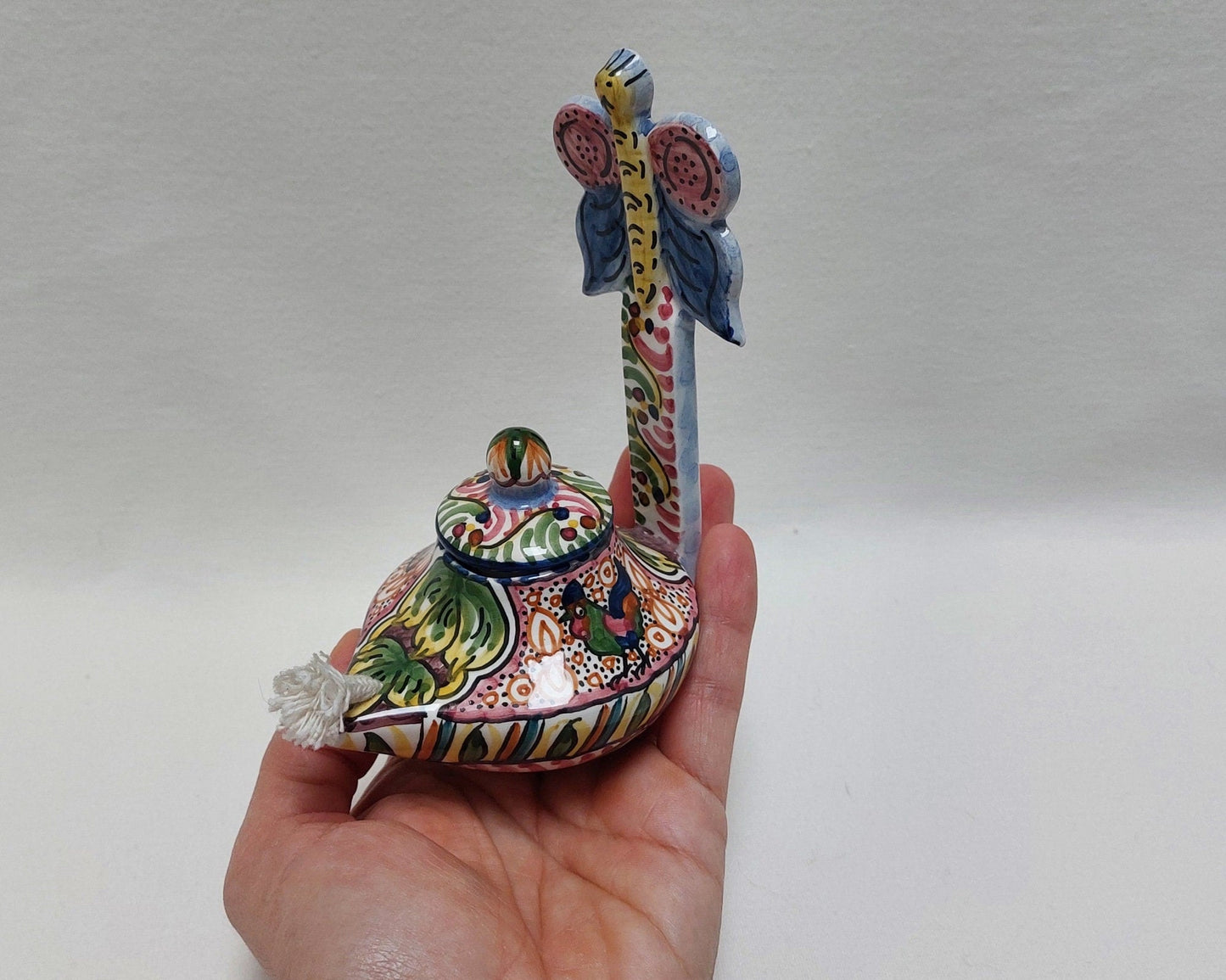 Ceramic oil lamp, Hand painted ceramic lamp, Decorative oil lamp,