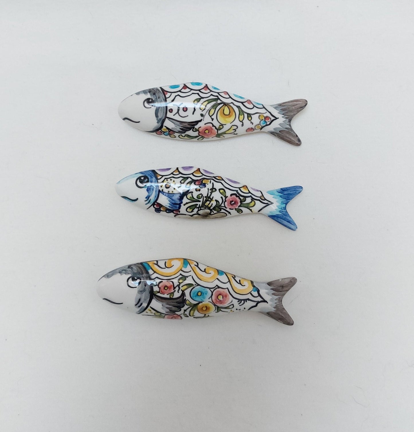 Ceramic sardines set x3, Portuguese ceramic sardines, Hand painted ceramic sardines, Decorative sardines for wall