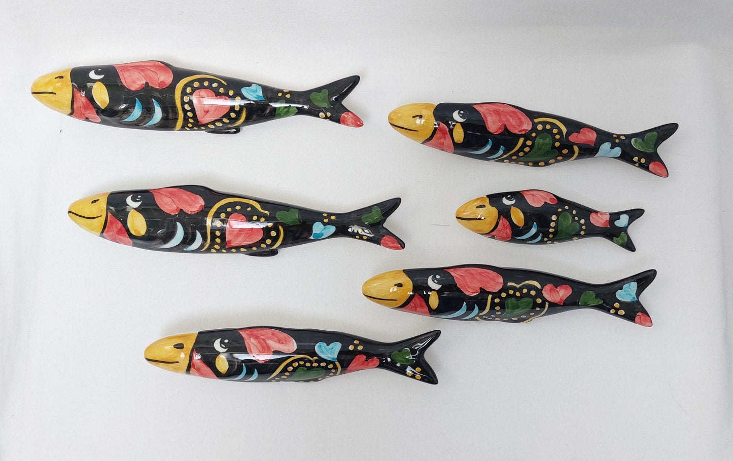 Ceramic sardines set x6 L, Portuguese ceramic sardines, Hand painted ceramic sardines, Decorative sardines for wall