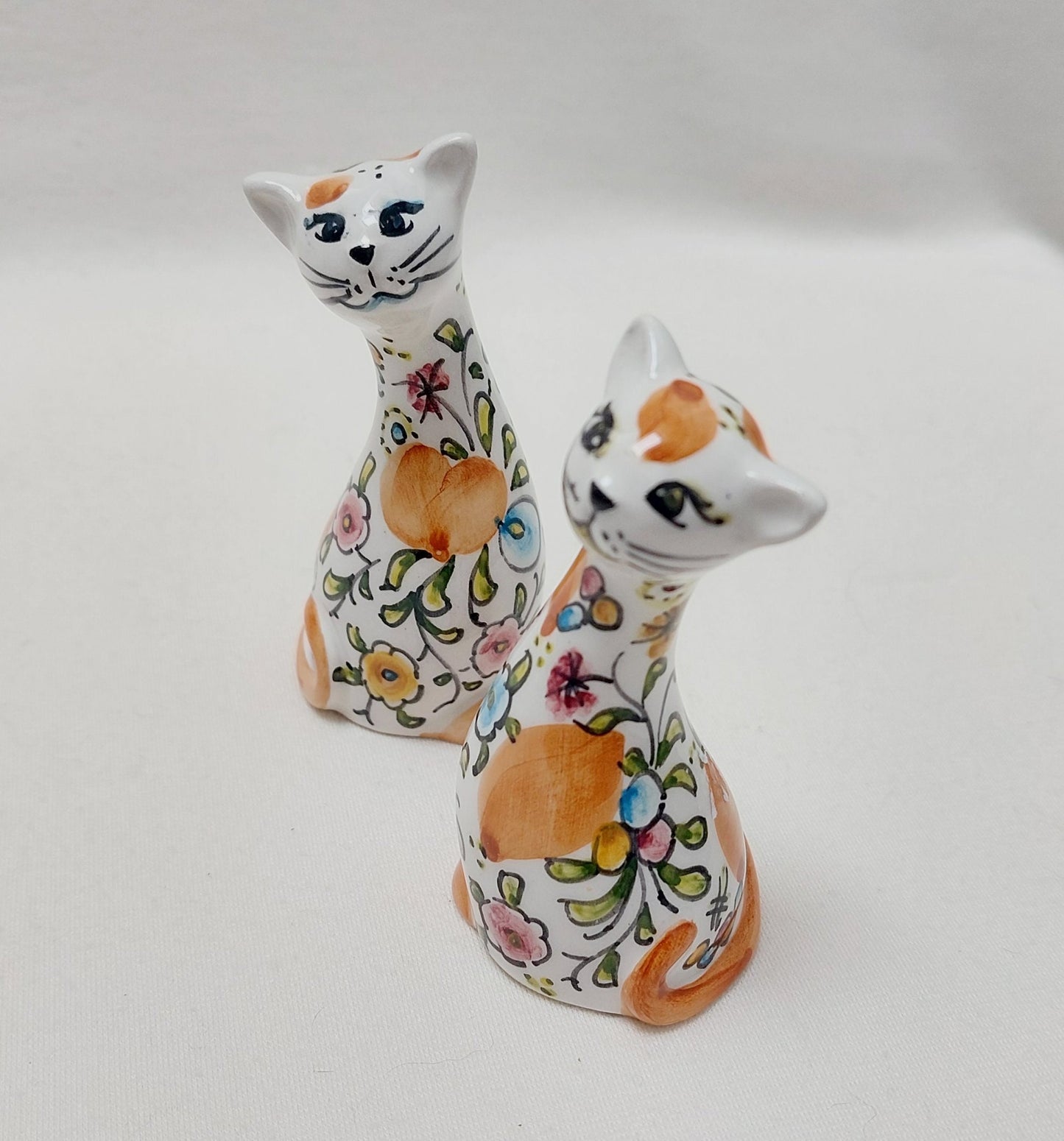 Hand-Painted Ceramic Cat Statue Set, Portuguese Folk Art