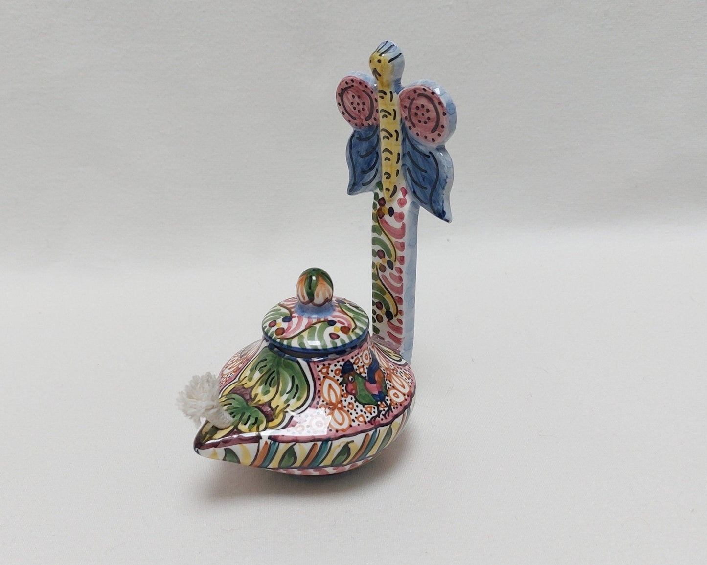 Ceramic oil lamp, Hand painted ceramic lamp, Decorative oil lamp,