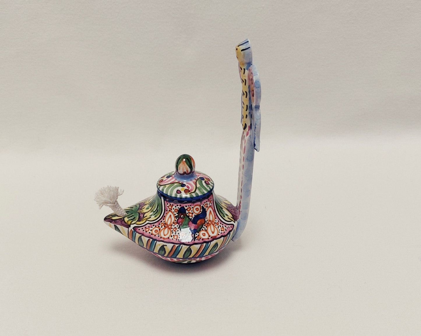 Ceramic oil lamp, Hand painted ceramic lamp, Decorative oil lamp,