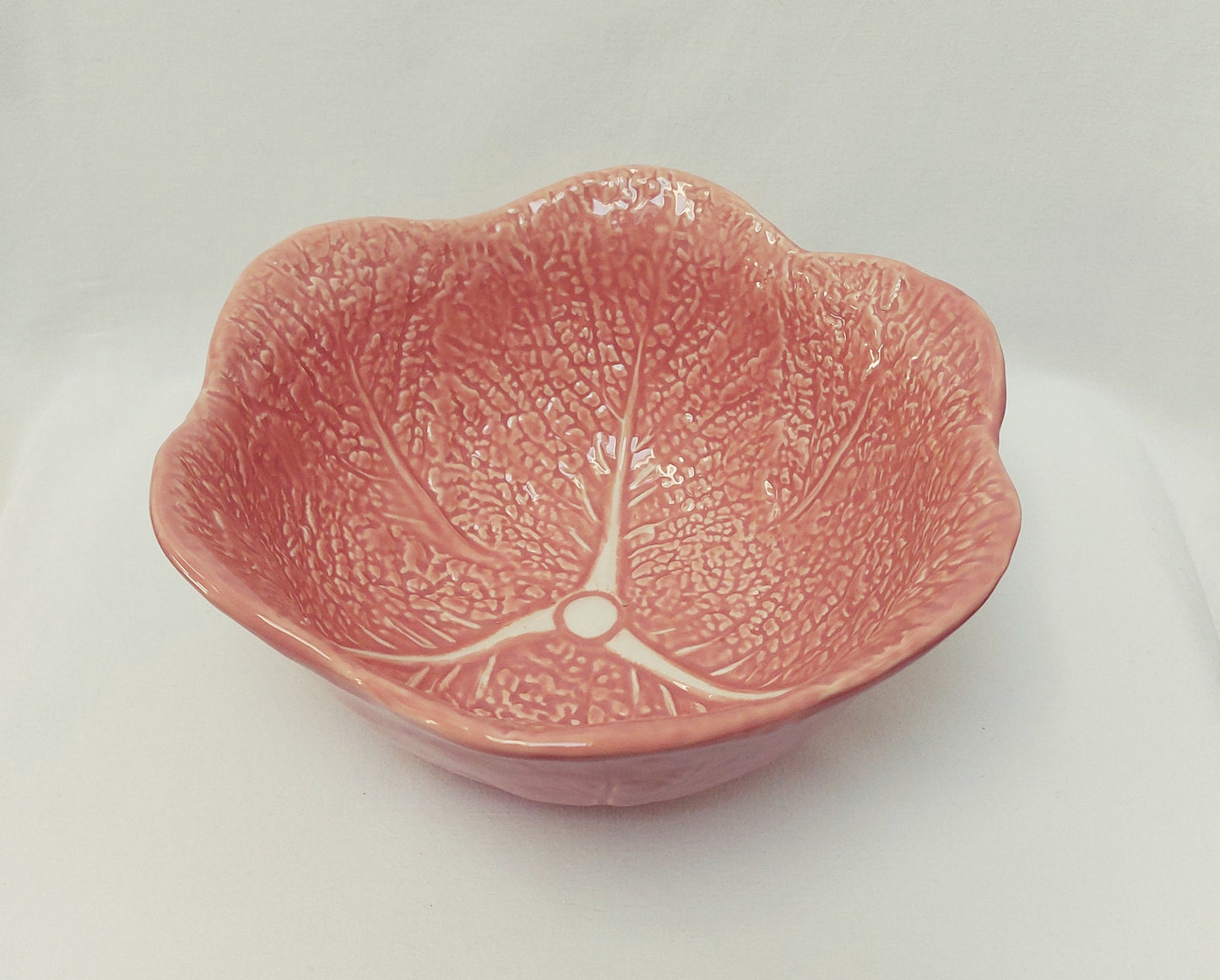 Hand Painted Ceramic Cabbage Leaf Salad Bowl, Large Wedding Gift