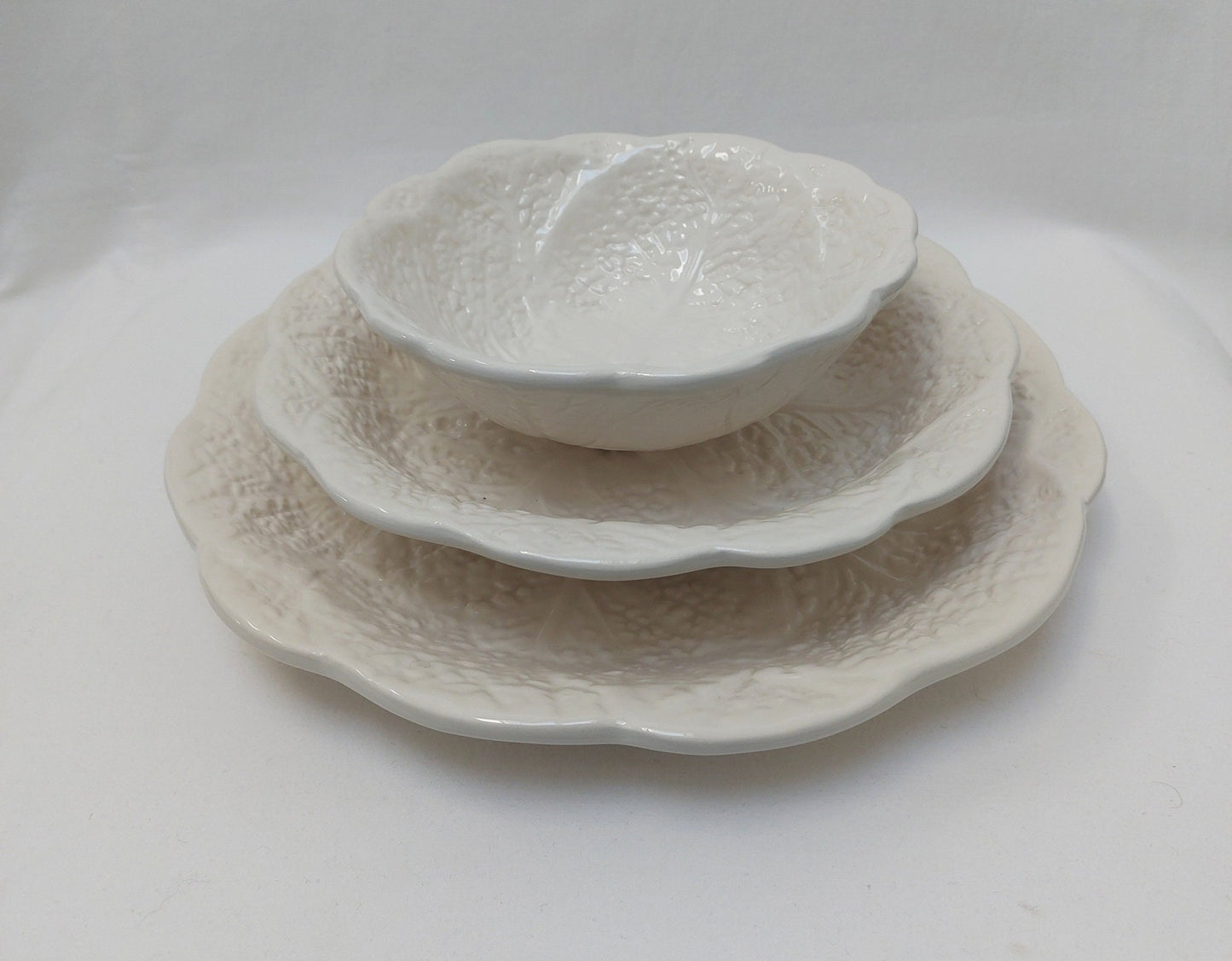 Handmade Ceramic Cabbage Leaf Plate Set for 6, Portuguese Pottery