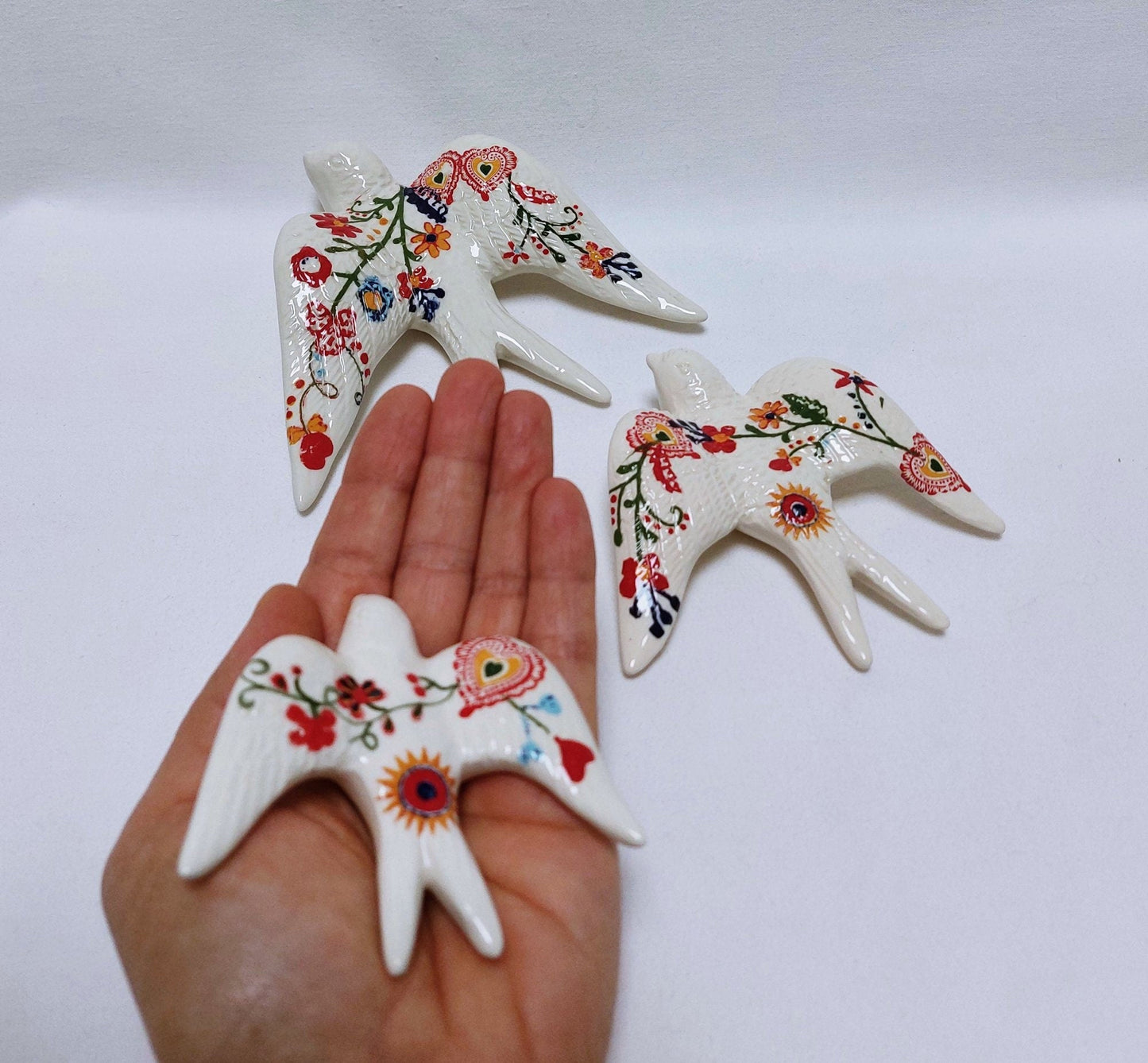 3 Decorated Ceramic Swallows