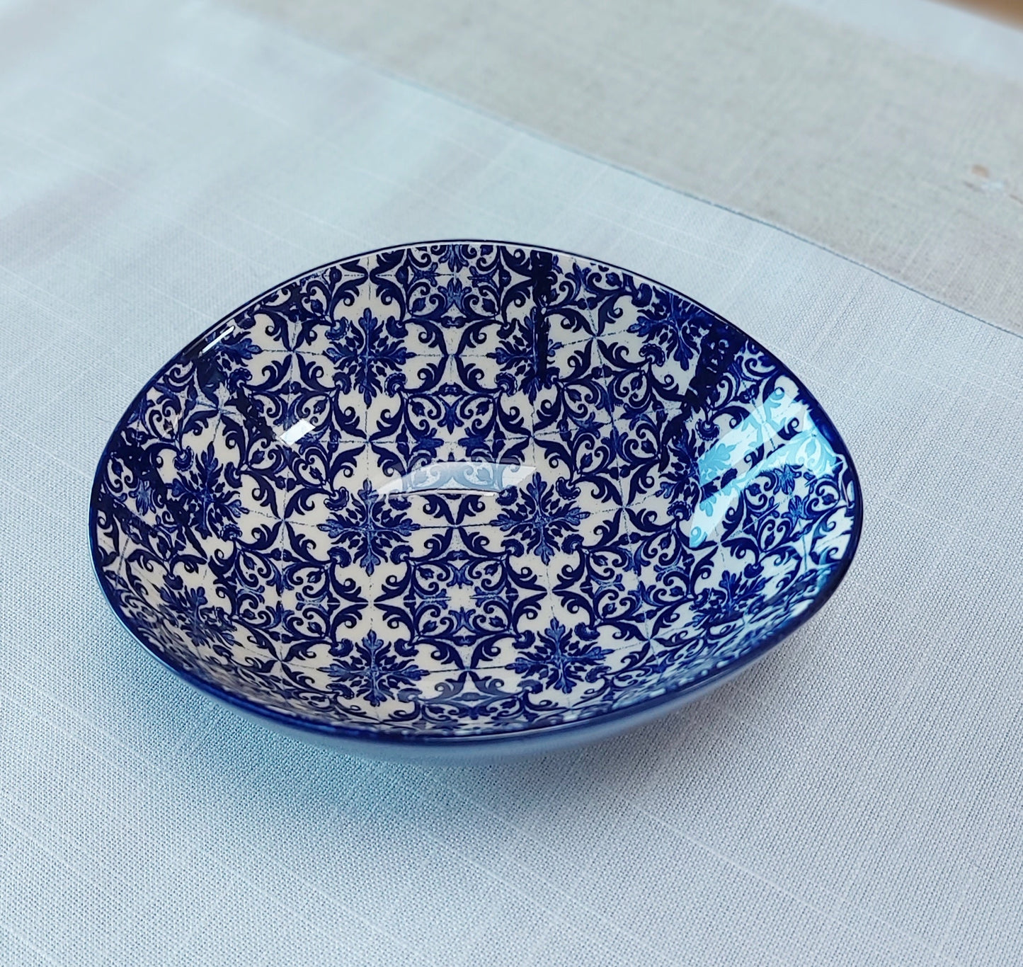 Portuguese Ceramic Appetizer Tray Set, Hand-Painted Cobalt Blue Tiles