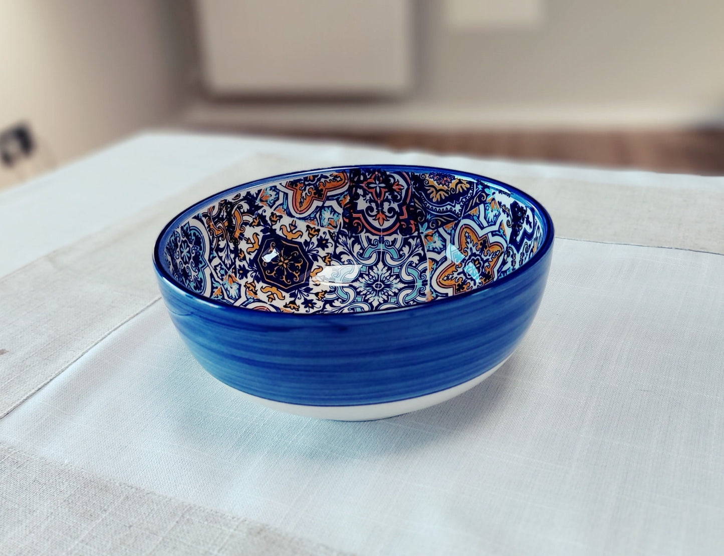 Portuguese Tile Ceramic Bowls, Set of 2, Hand-Painted Artisan Bowls