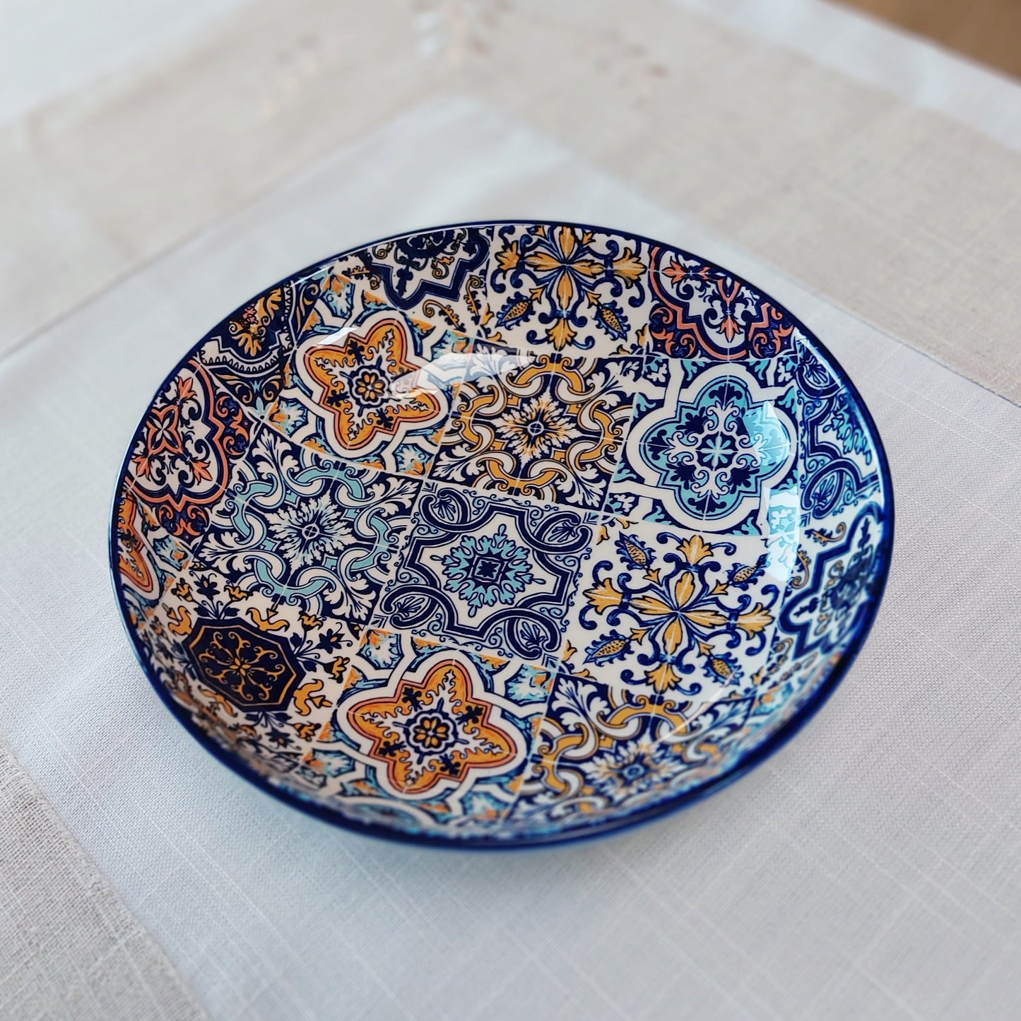 Handmade Ceramic Pasta Bowl Set, Portuguese Tile Design