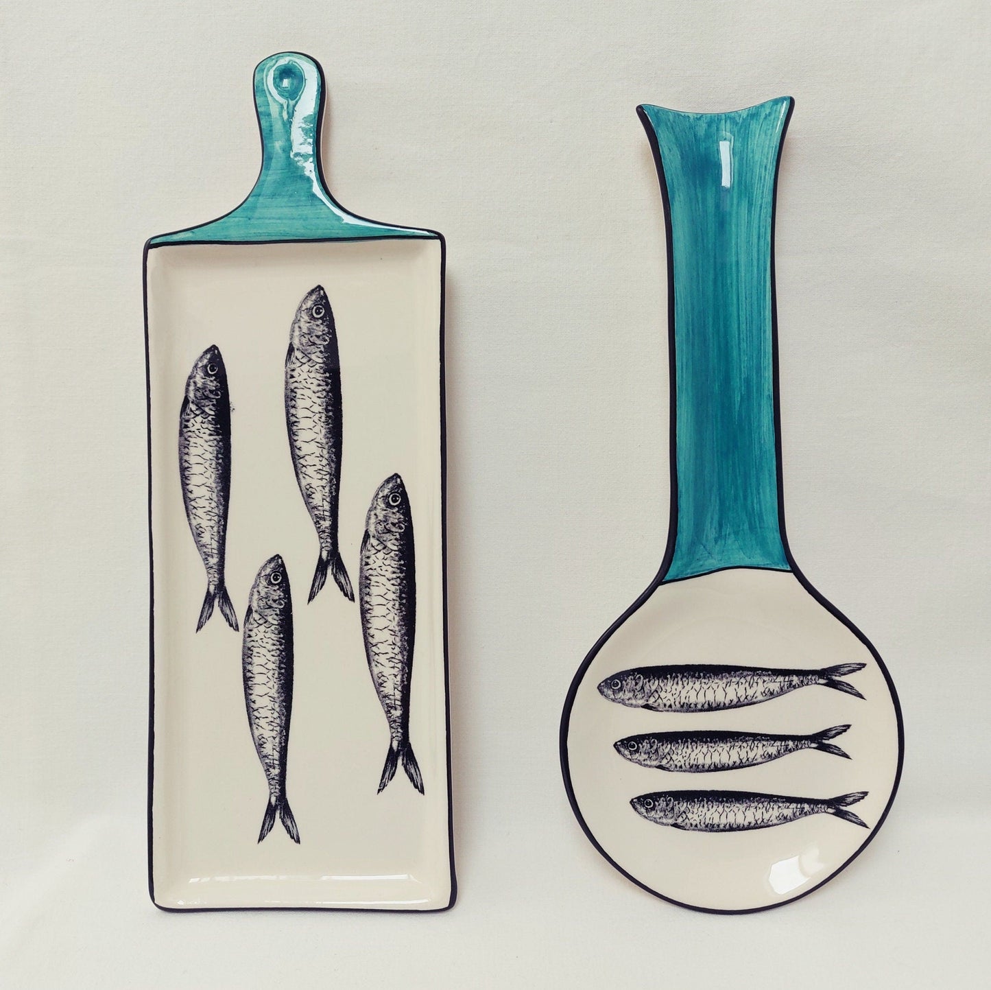 Portuguese ceramic sardines appetizer tray, Gift for chefs, Ceramic of Portuguese Sardines, Snack Tray, ceramic spoon rest, appetizer trays