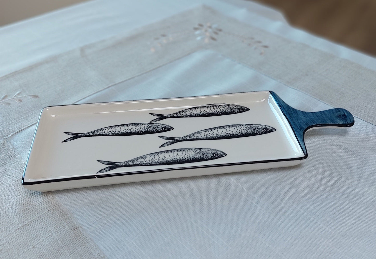 Appetizer Ceramic Tray | Portugueses Sardines Appetizer Table| Serving Tray | Rectangular Tray | Portuguese Dinnerware |