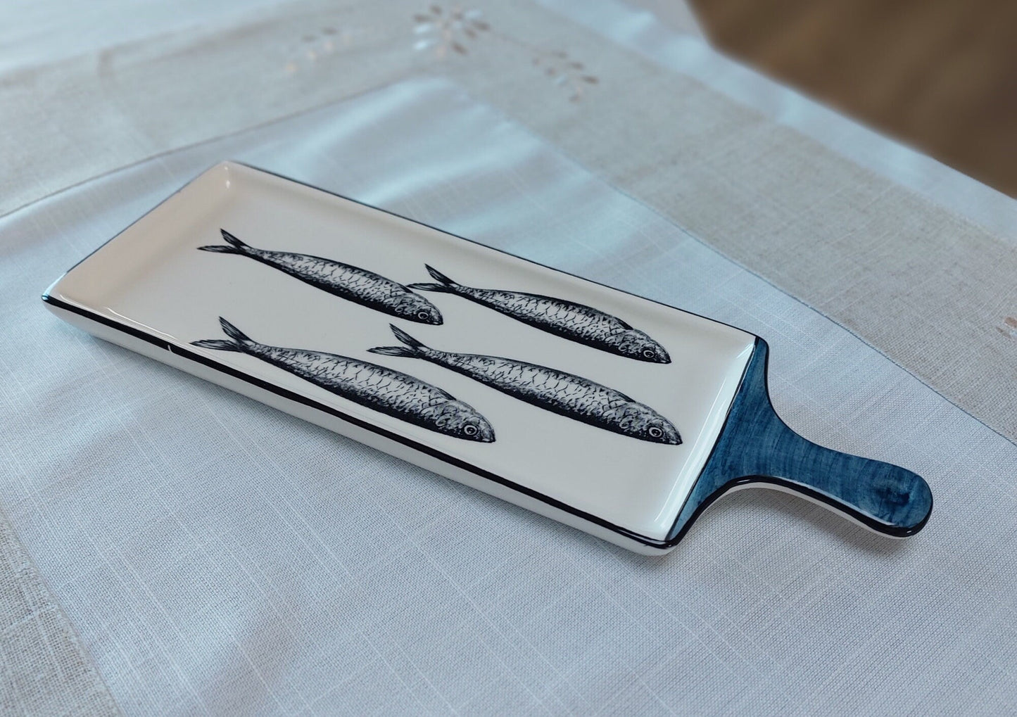 Appetizer Ceramic Tray | Portugueses Sardines Appetizer Table| Serving Tray | Rectangular Tray | Portuguese Dinnerware |