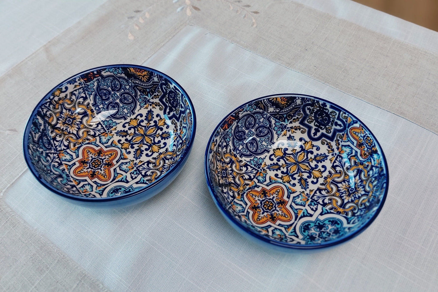 Ceramic Tile Set for 2 Bowls, Valentines day gift, Bowl for soup, Bowl for Cereal, Ceramic Bowls set, Portuguese Ceramic Tile Bowls