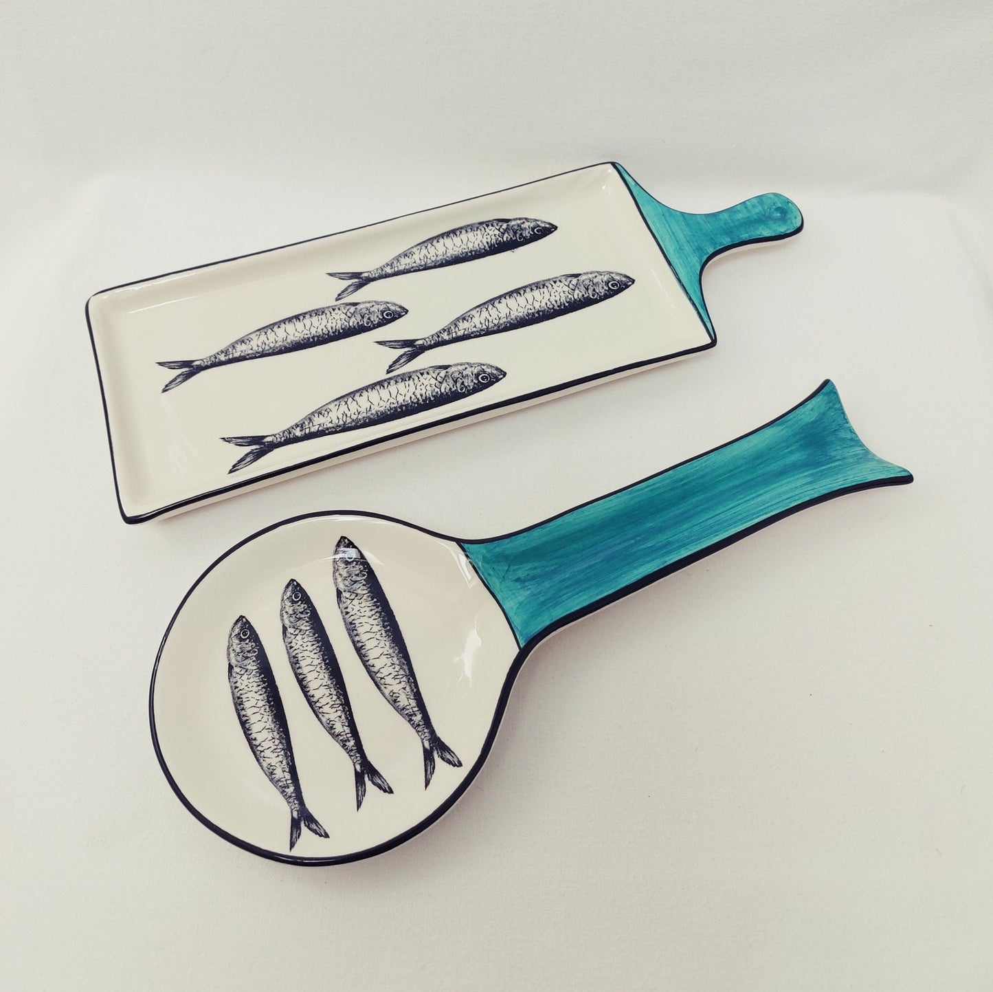 Portuguese ceramic sardines appetizer tray, Gift for chefs, Ceramic of Portuguese Sardines, Snack Tray, ceramic spoon rest, appetizer trays