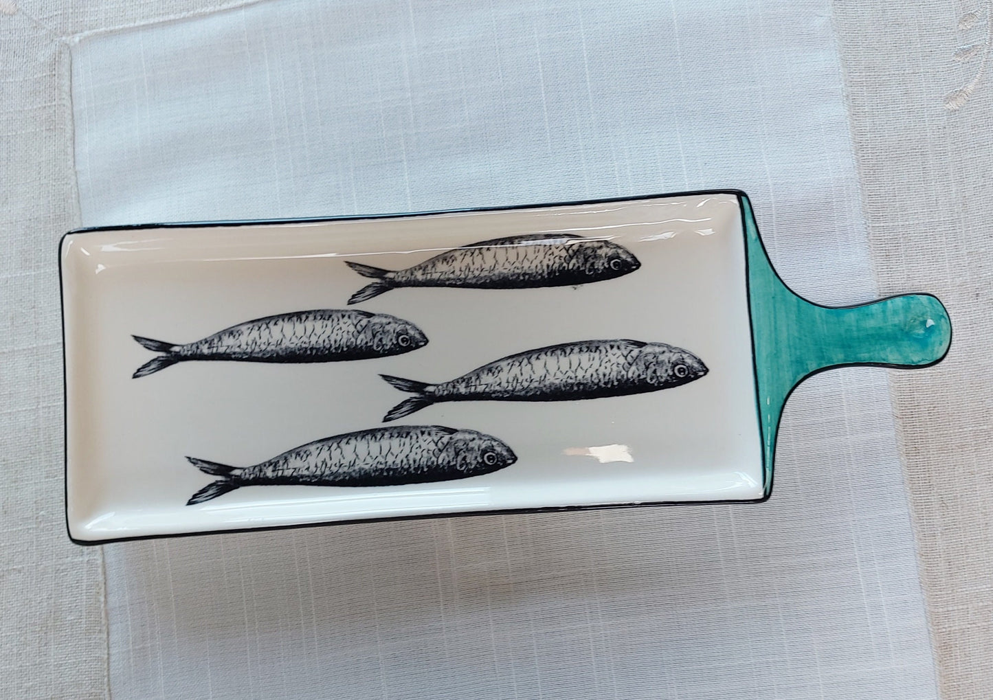 Portuguese Ceramic Sardine Appetizer Tray and Spoon Rest Set