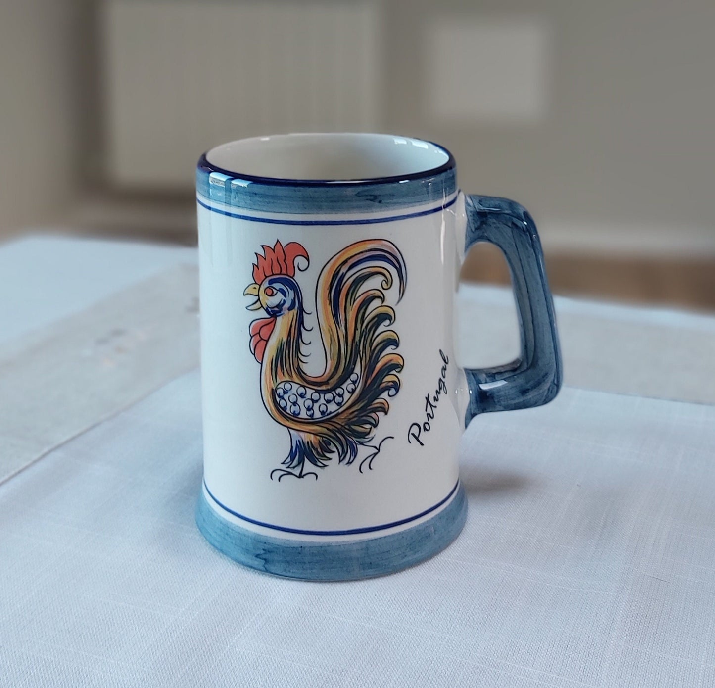 Hand-Painted Ceramic Beer Mug, Portuguese Rooster Design, Set of 2