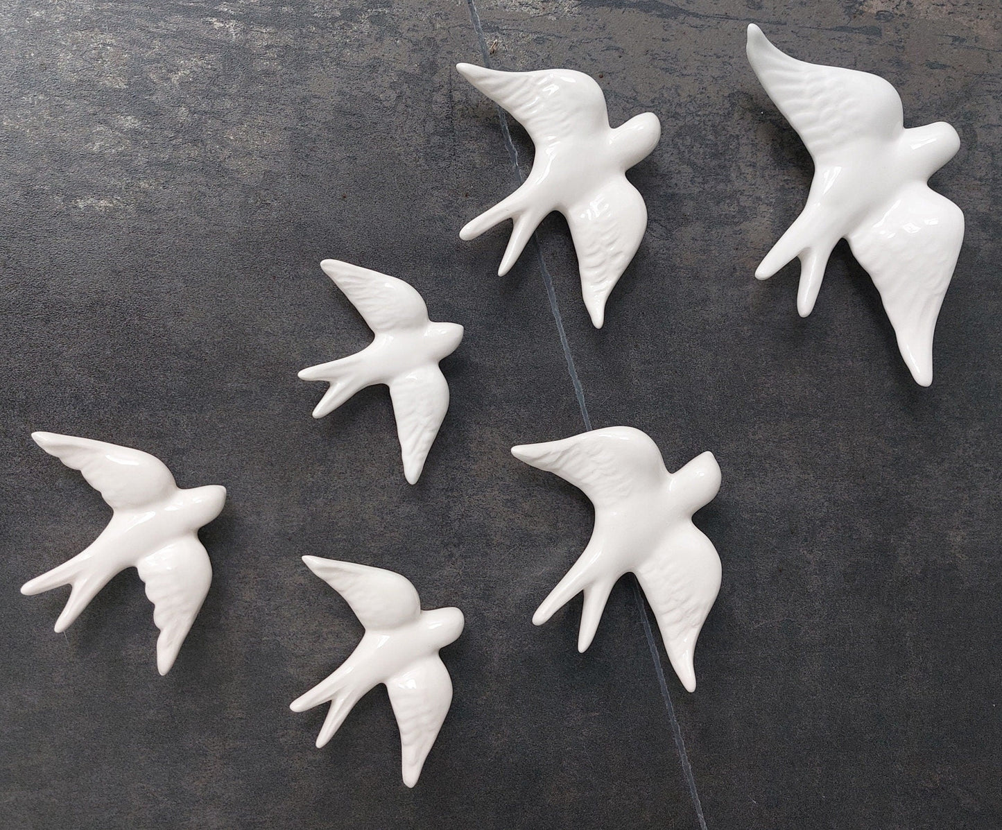 6 Set Ceramic swallow off white, Ceramic birds, Portuguese ceramic swallow, Ceramic Birds Wall Decor, Hand painted ceramic swallows,