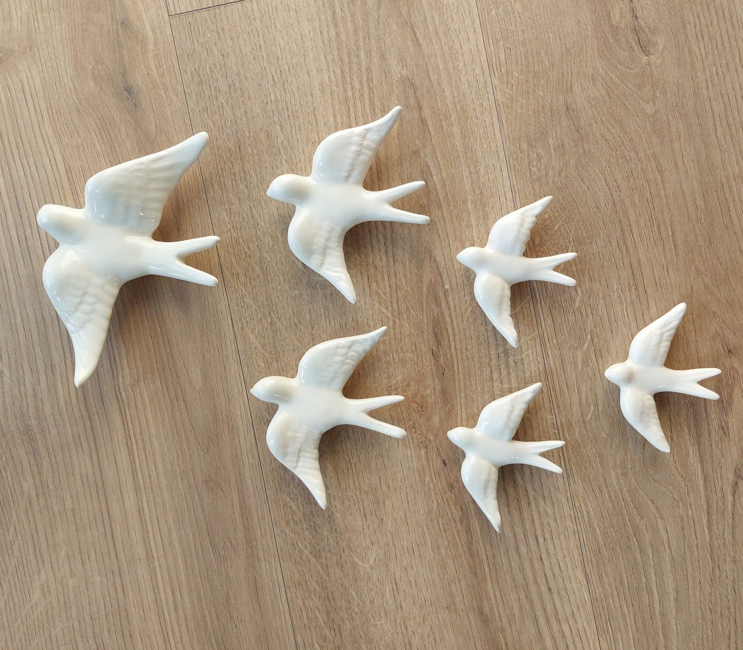 6 Set Ceramic swallow off white, Ceramic birds, Portuguese ceramic swallow, Ceramic Birds Wall Decor, Hand painted ceramic swallows,