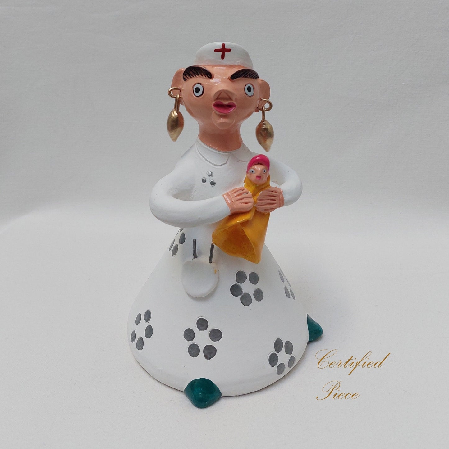 Hand Painted Clay Nurse Figurine, Portuguese Pottery, Christmas Gift
