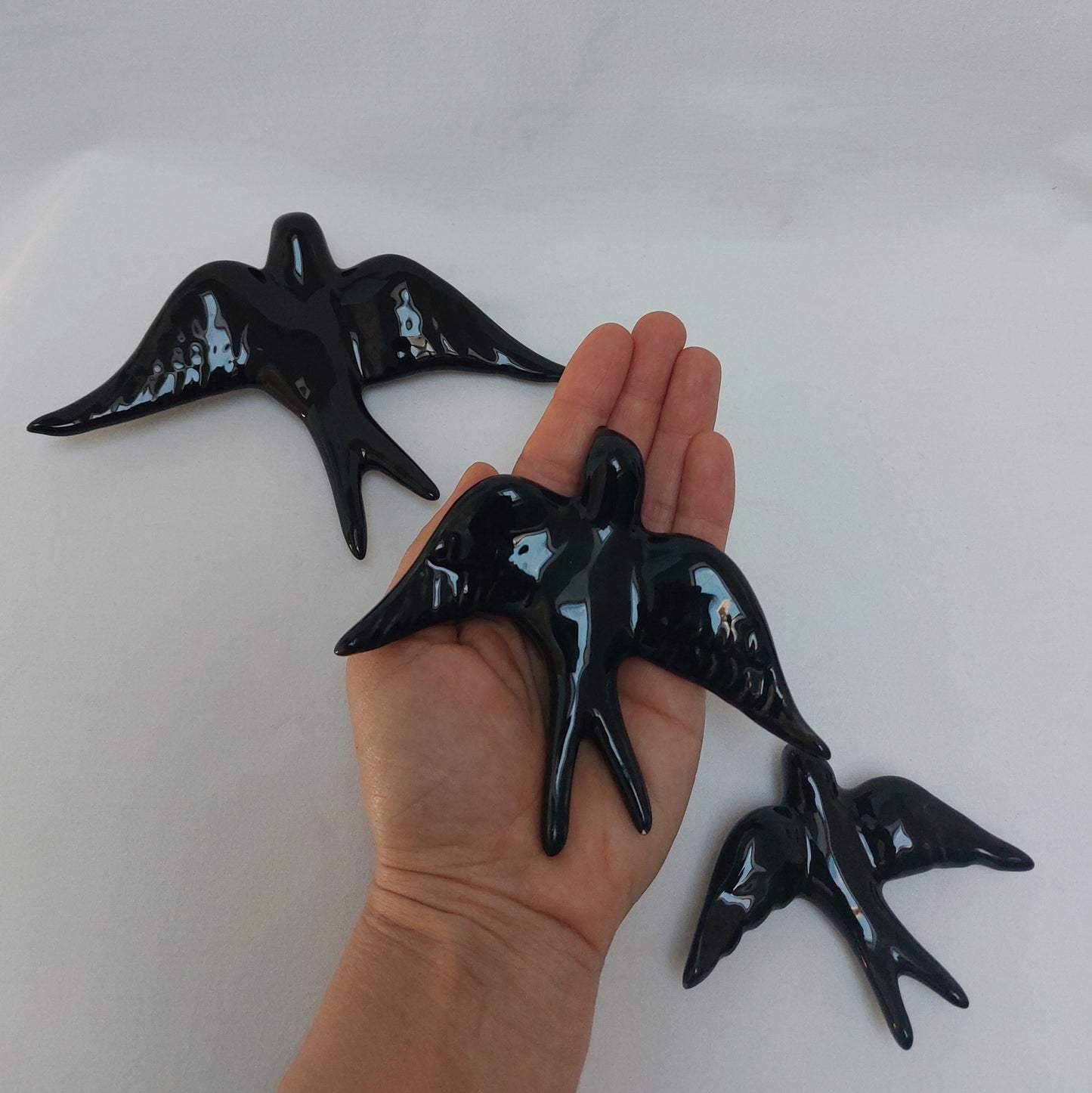 Hand-Painted Ceramic Swallow Wall Decor, Set of 3