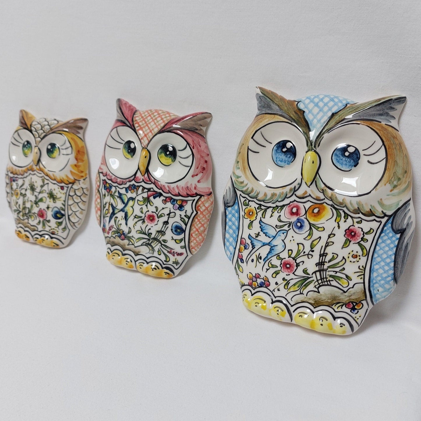 Owl statue Set x3 L+M+S , Christmas Gift, Gifts for her or him, Owl Wall deco, Portuguese ceramics, Hand-painted Coimbra Ceramics
