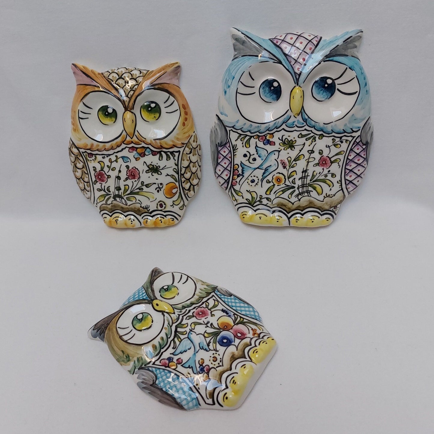Owl statue Set x3 L+M+S , Christmas Gift, Gifts for her or him, Owl Wall deco, Portuguese ceramics, Hand-painted Coimbra Ceramics