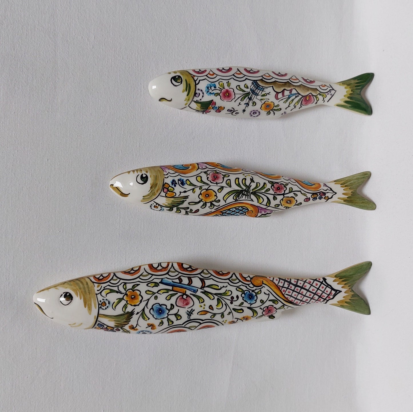 Hand Painted Ceramic Sardines Set, Portuguese Wall Decor