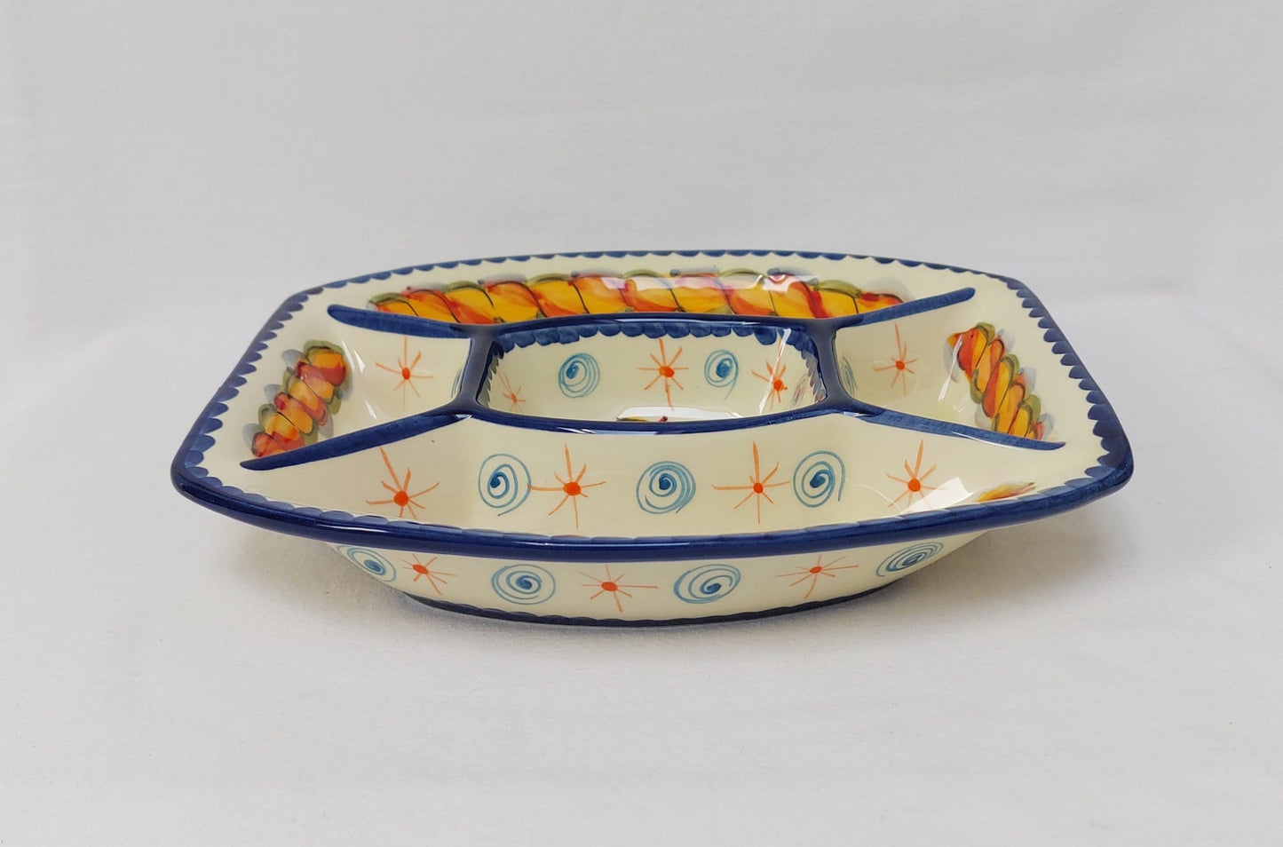 Portuguese ceramic appetizer plate, Ceramic plate with divisions for appetizers, Plate for cheeses charcuterie, Portuguese handmade ceramics