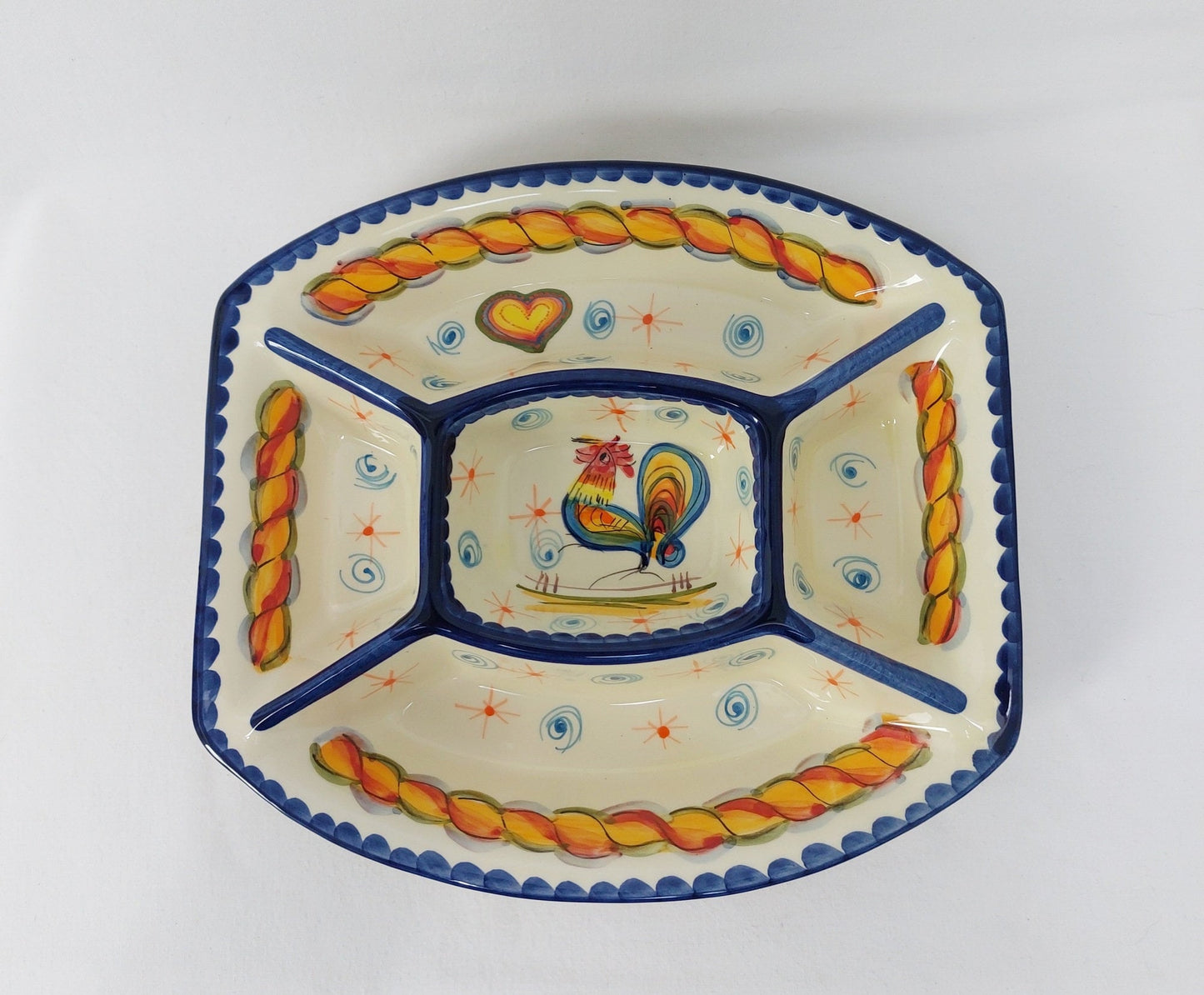 Portuguese ceramic appetizer plate, Ceramic plate with divisions for appetizers, Plate for cheeses charcuterie, Portuguese handmade ceramics