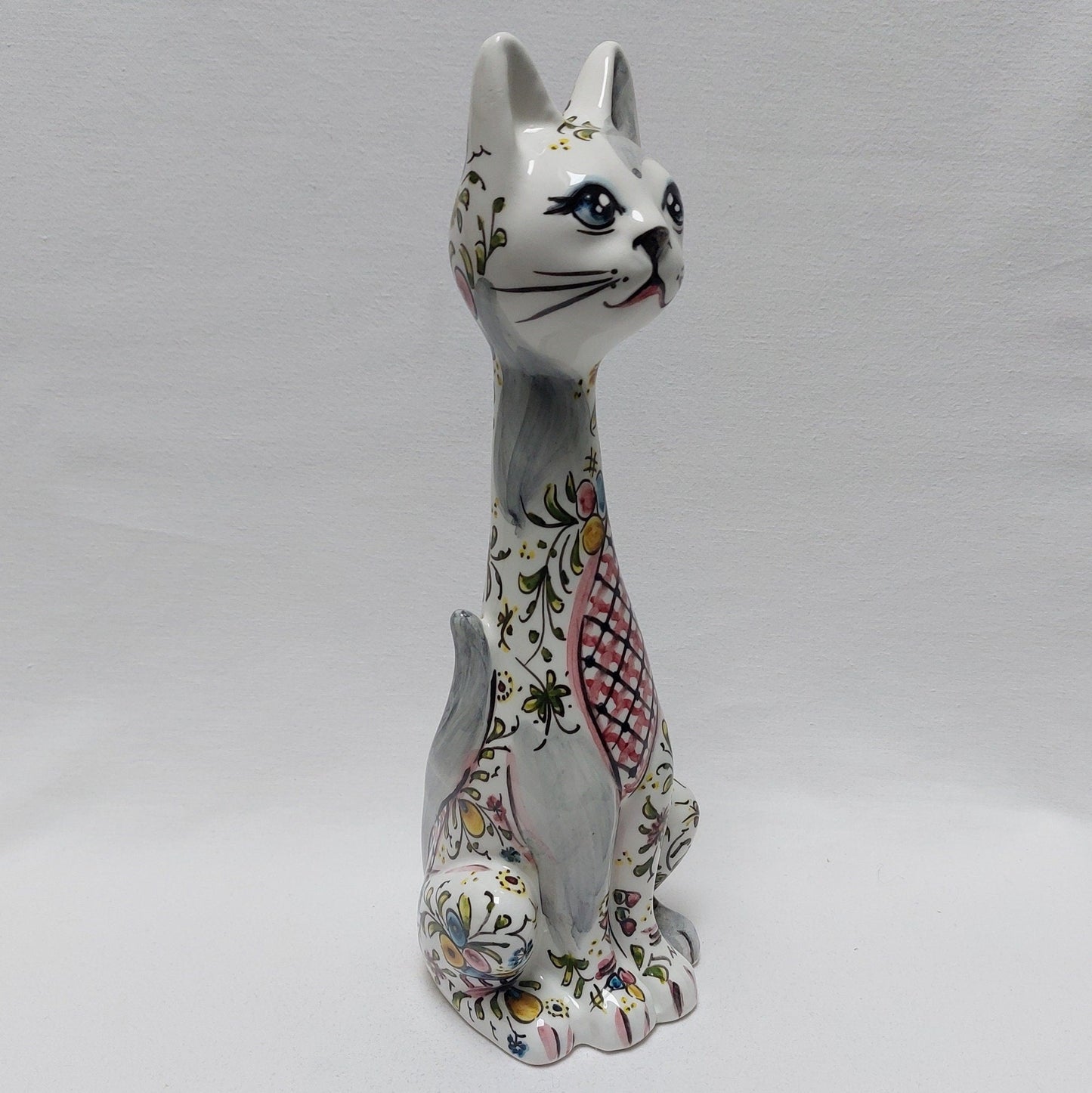 Cat Statue decorative piece, Hand painted Cat Statue, Portuguese ceramic, Gift for her, Ceramic cat, Hand painted ceramic pieces