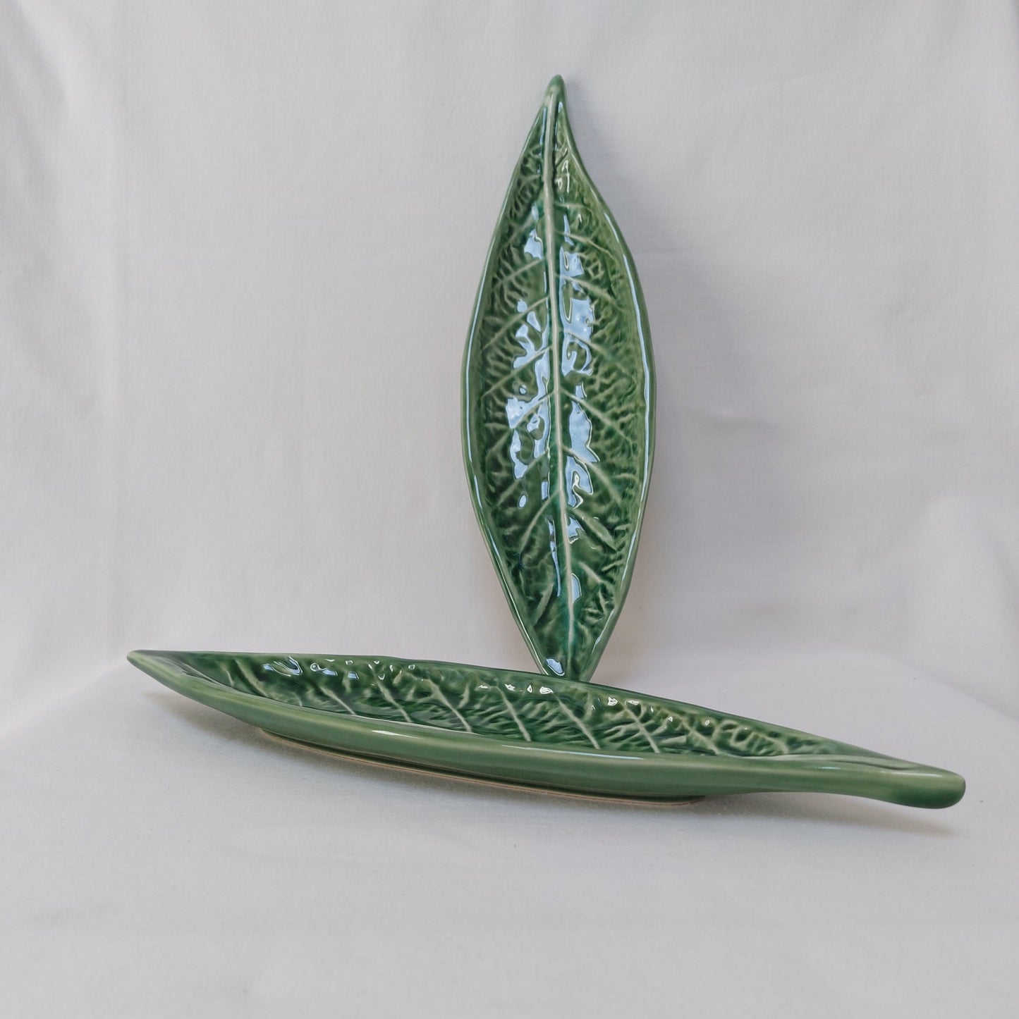 Hand Painted Ceramic Cabbage Leaf Appetizer Plates, Set of 2