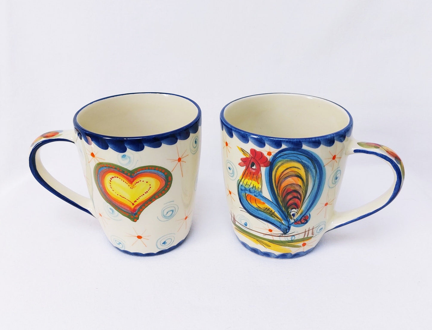 Hand-Painted Portuguese Ceramic Mugs, Barcelos Rooster Design, Set of 2