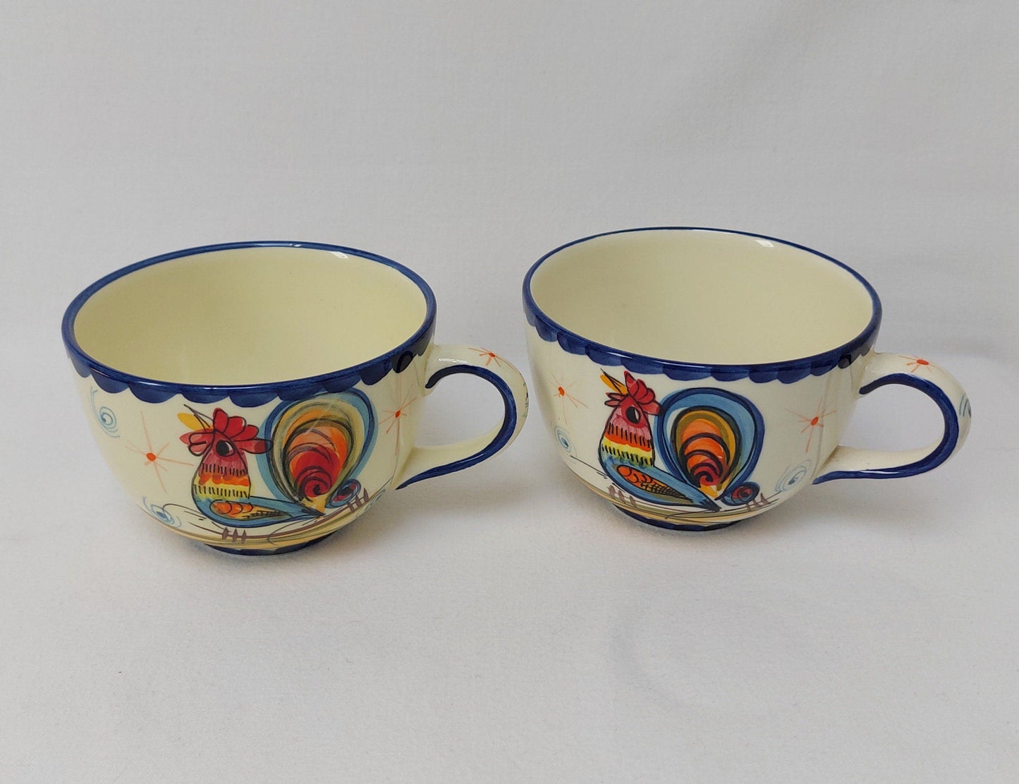 Set x2 Tea, breakfast or coffee cups with saucer. Set of hand-painted Portuguese ceramic cups for coffee or tea. Gifts for couples