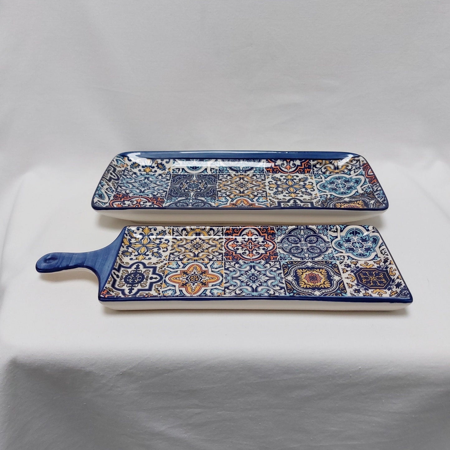 Portuguese ceramic tiles appetizer tray, Ceramic of Portuguese Tiles. Hand painted Snack Tray, Ceramic kitchen snack board,